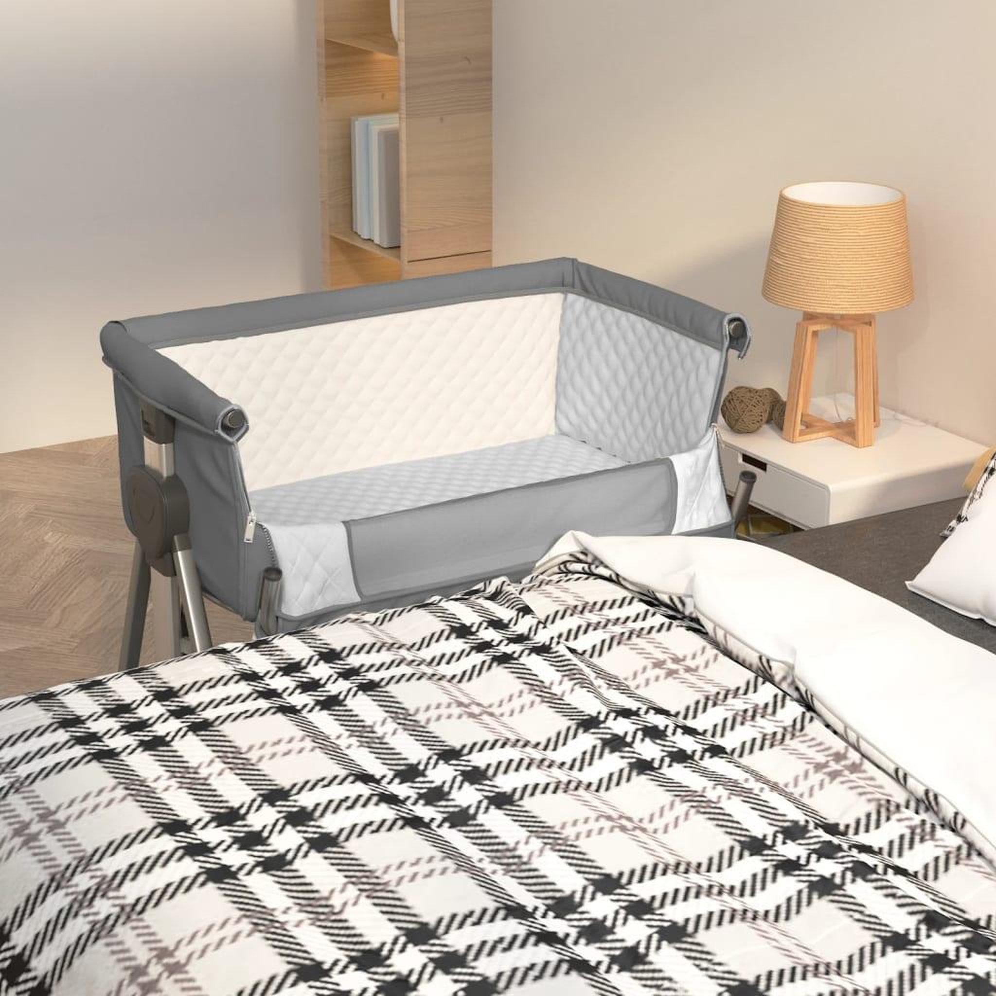 Voir la diapositive 1 : VIDAXL Lit pour bebe avec matelas Gris fonce Tissu de lin