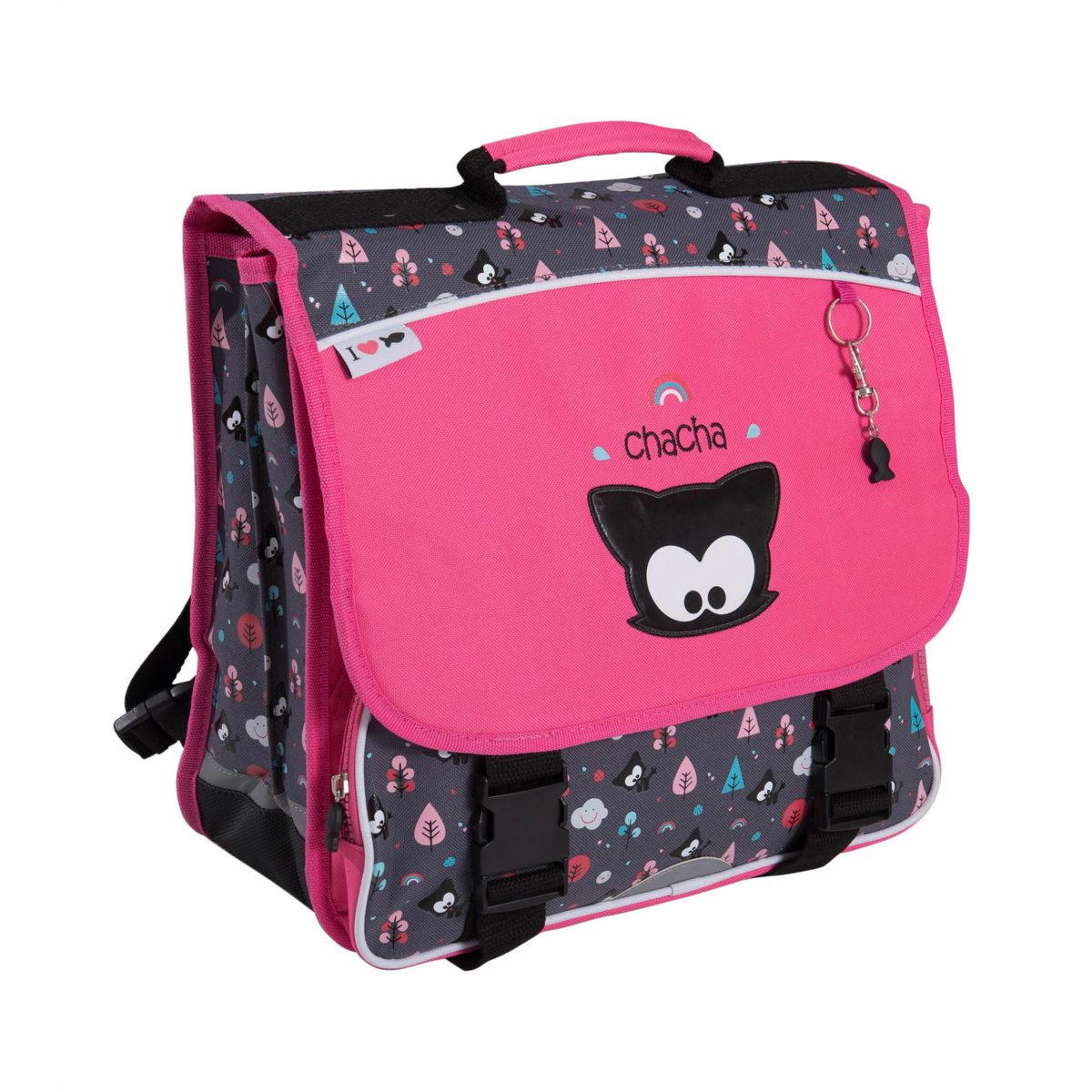 chacha Cartable rose chat + porteclef poisson 36 cm