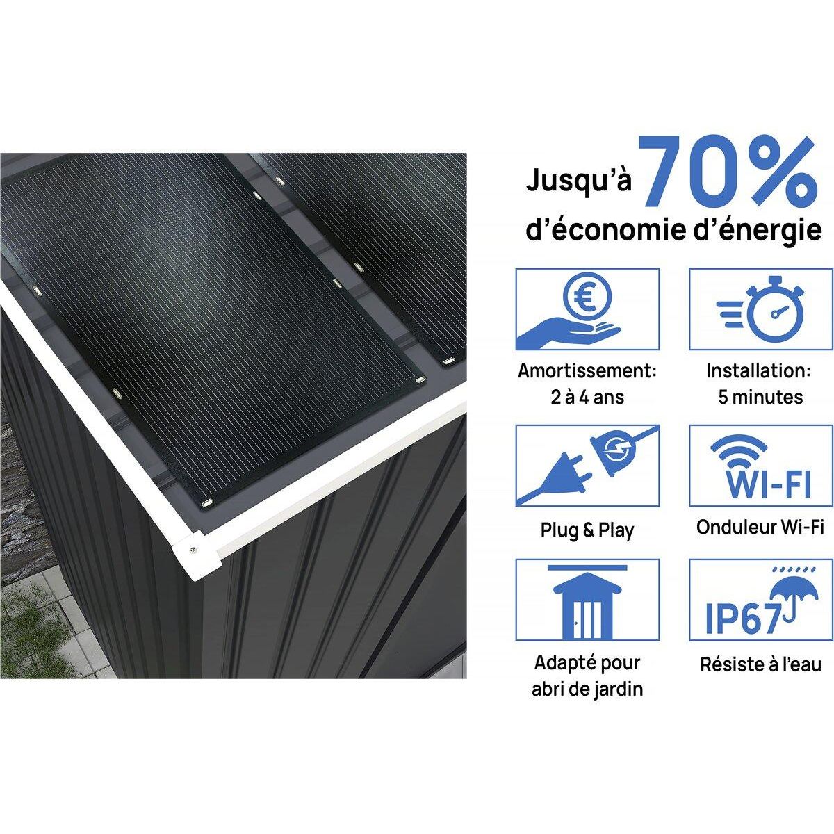 Habitat et Jardin Abri de jardin métal -  Vegas - 15 m² avec panneaux solaires - Gris