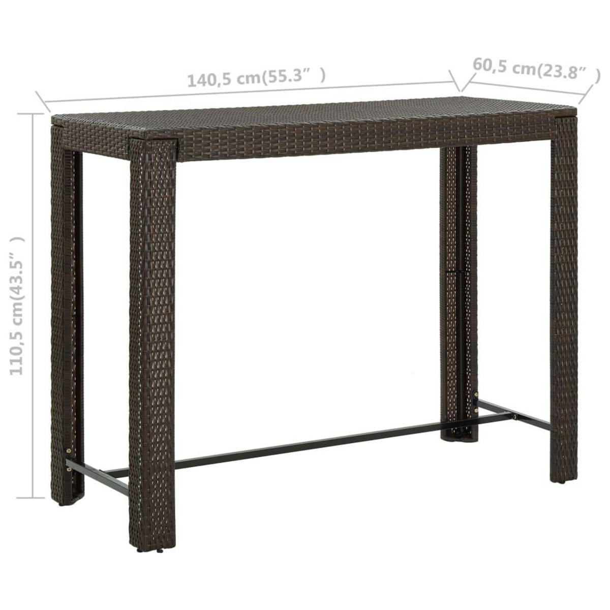 VIDAXL Table de bar de jardin Marron 140,5x60,5x110,5cm Resine tressee