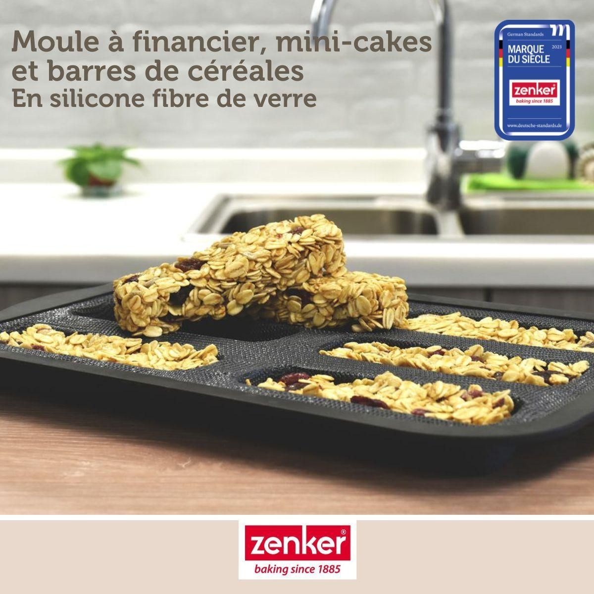 ZENKER Lot comprenant 1 Moule à financier en silicone fibre de verre, 1 spatule Zenker et 2 bols à mixer en inox Fackelmann