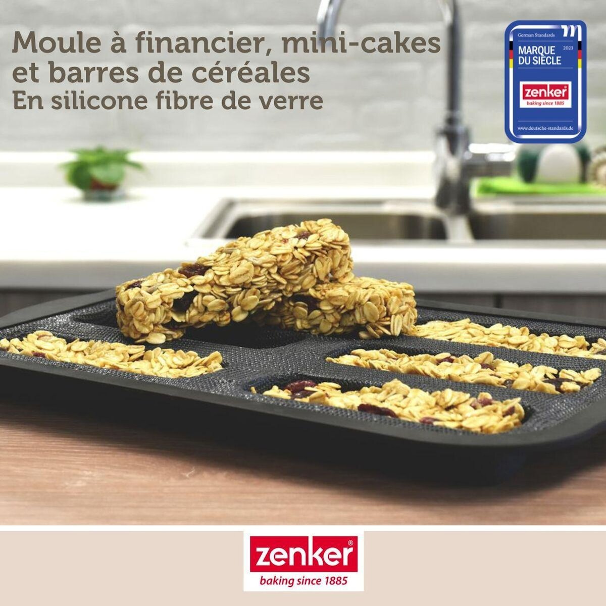 ZENKER Lot comprenant 1 Moule à financier en silicone fibre de verre, 1 spatule Zenker et 2 bols à mixer en inox Fackelmann