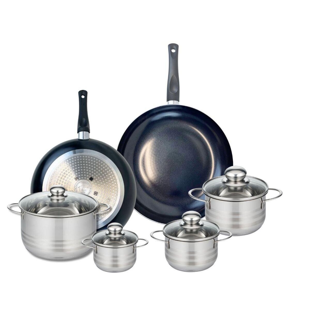 ELO Ensemble de 2 Poêles de cuisson 28 et 32 cm et 4 faitouts 12, 14, 16 et 24 cm Elo Prima Brillant