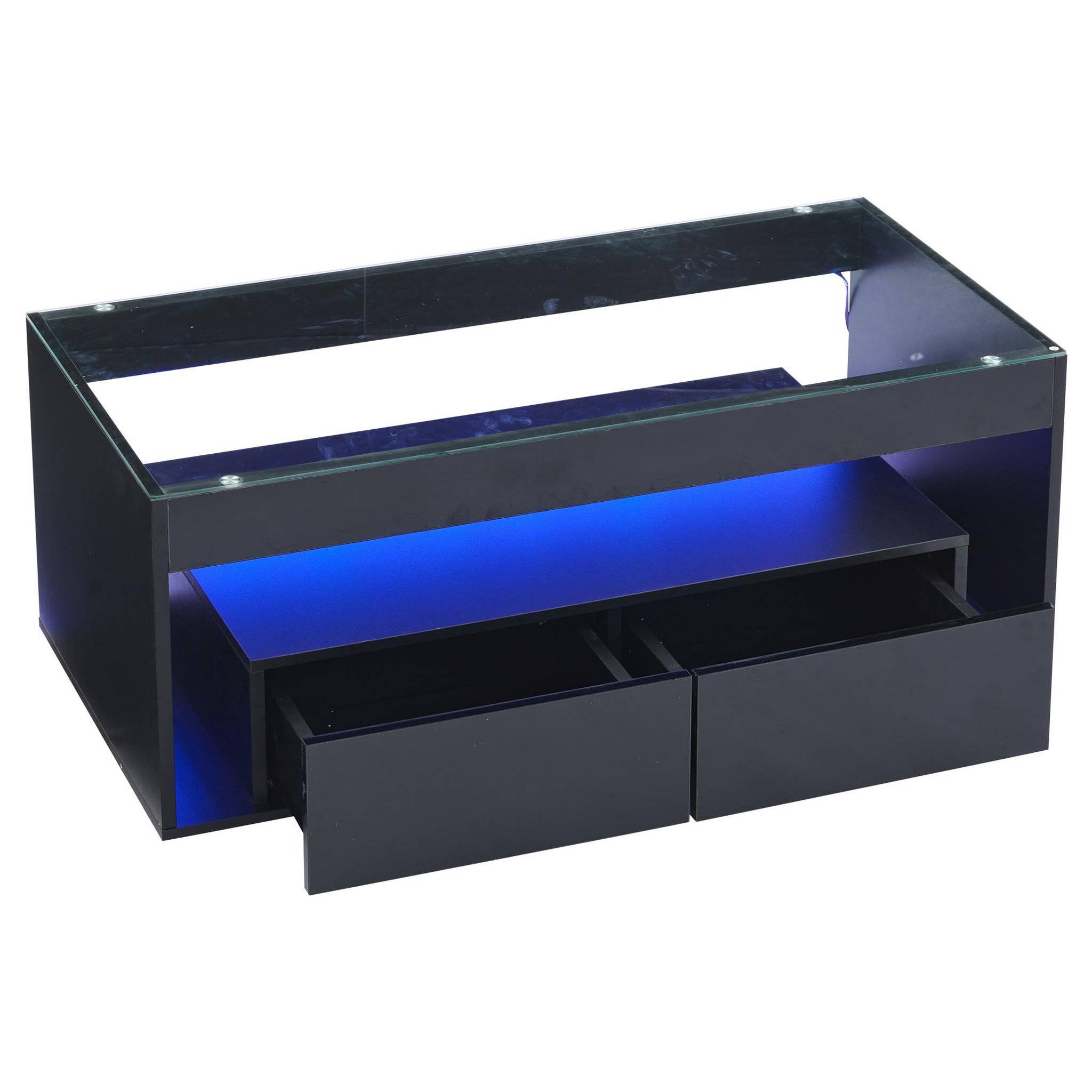 MERAX Table Basse Avec 2 Tiroirs Et LED Noir