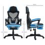 Voir la diapositive 3 : HOMCOM Fauteuil gaming chaise gamer dossier et hauteur réglable roulettes pivotantes repose-pied tissu maille bleu noir