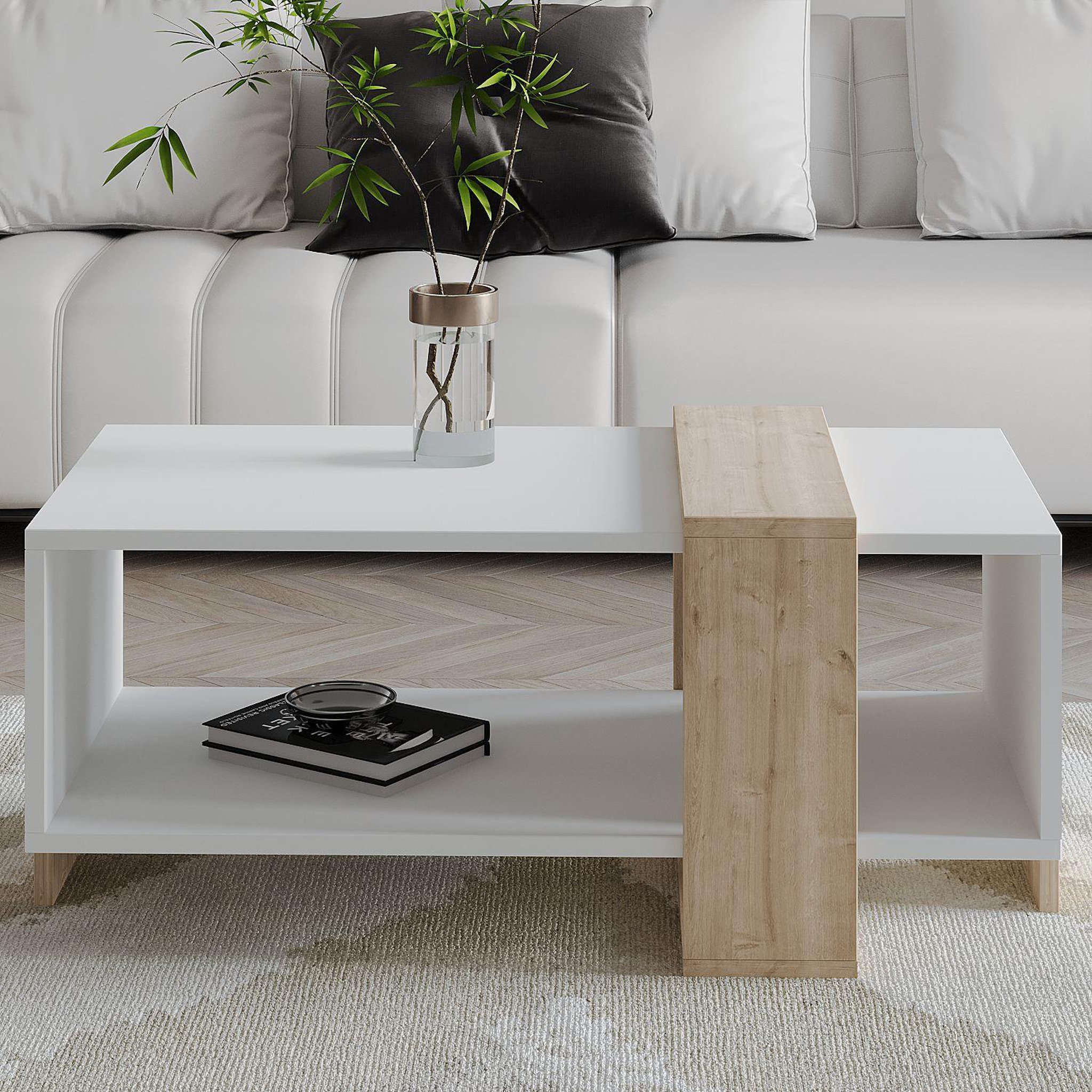 Voir la diapositive 3 : Habitat et Jardin Table basse en bois  meleni  - 90 x 49 x 40 cm - blanc