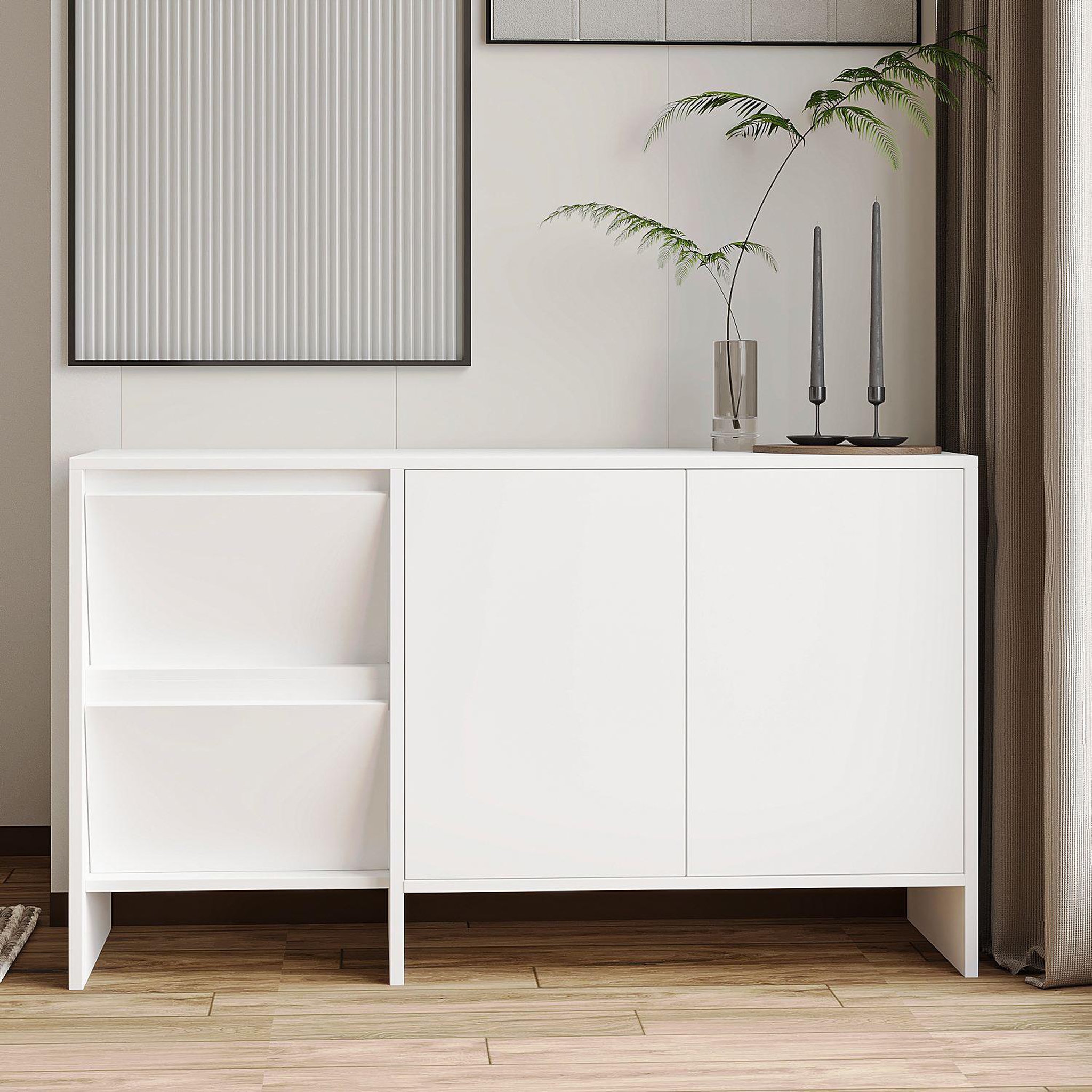Voir la diapositive 3 : Habitat et Jardin Buffet en bois  laris 130  - 130 x 44 x 82 cm - blanc