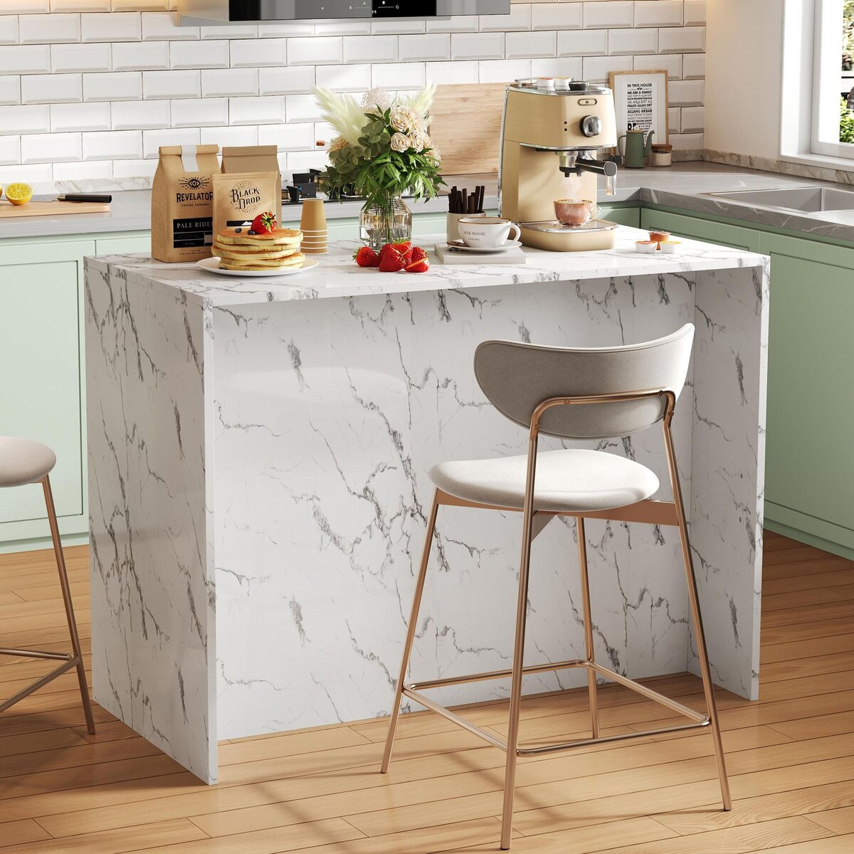 MERAX Ilot de cuisine 3 portes 3 tiroirs coloris blanc mdf