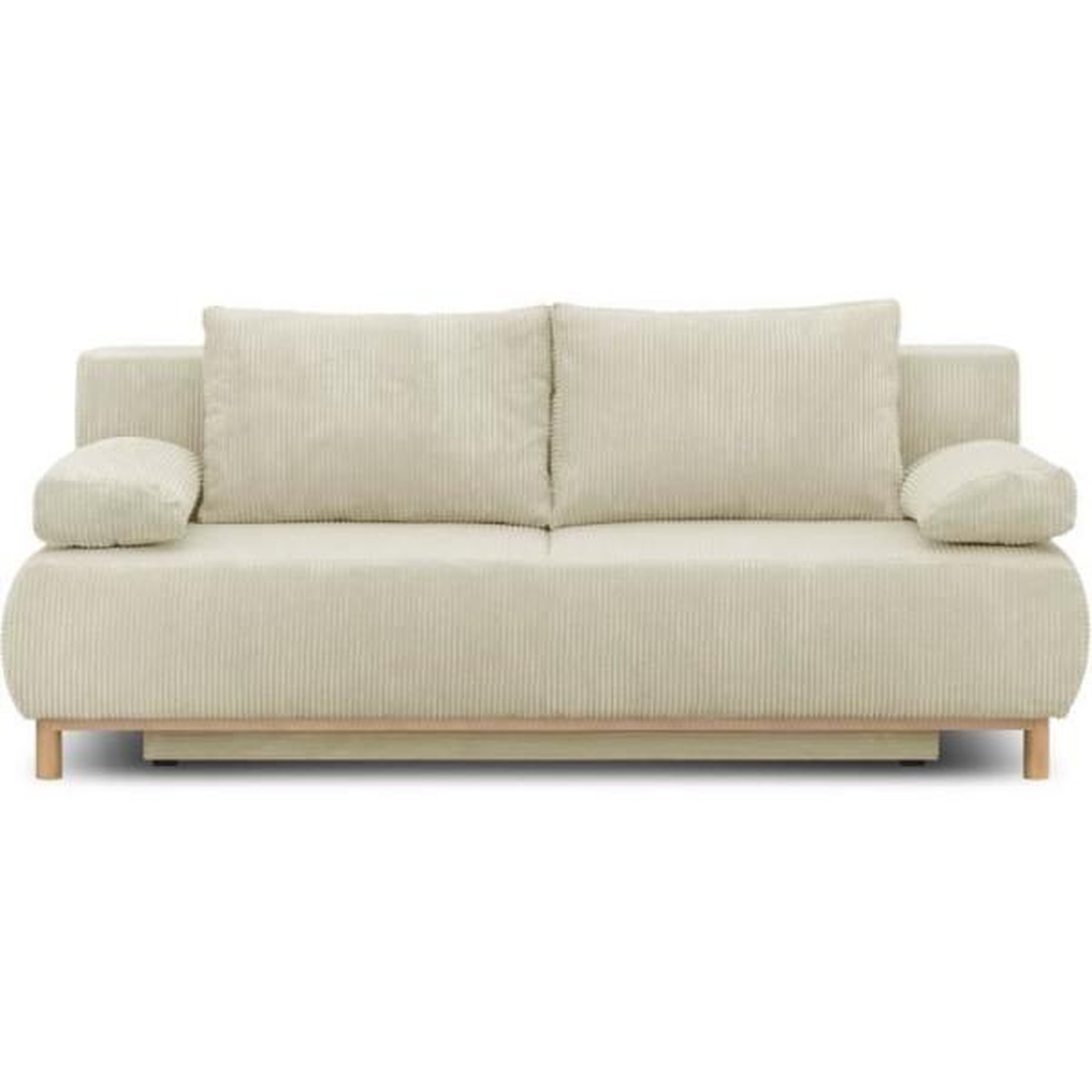 MARKET24 Banquette convertible 3 places MIKA - Velours côtelé Beige - Coffre de rangement - L 192 x H 84 x P 93 cm