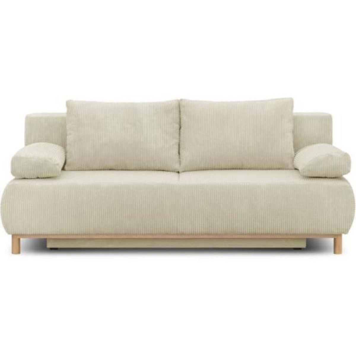 MARKET24 Banquette convertible 3 places MIKA - Velours côtelé Beige - Coffre de rangement - L 192 x H 84 x P 93 cm