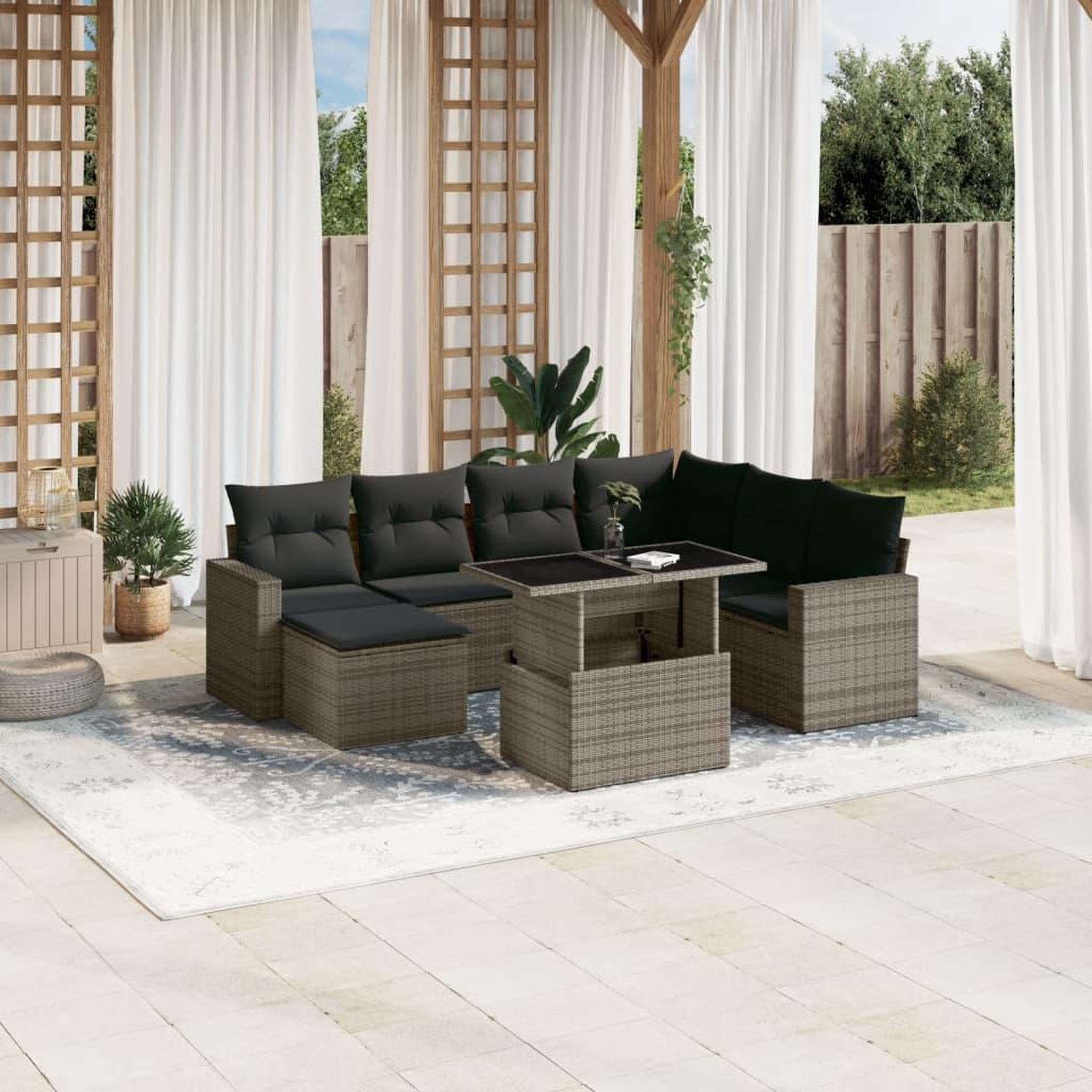 VIDAXL Salon de jardin 8 pcs avec coussins gris resine tressee