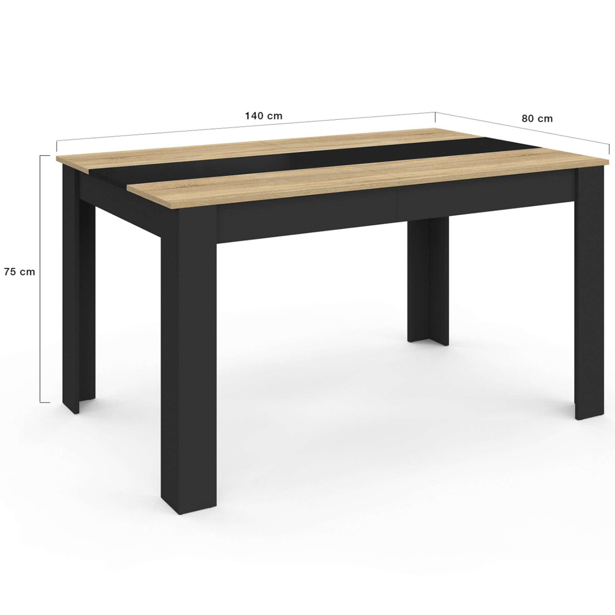 Voir la diapositive 5 : ID MARKET Table à manger rectangle georgia 6 personnes noire et imitation hêtre 140 x 80 cm