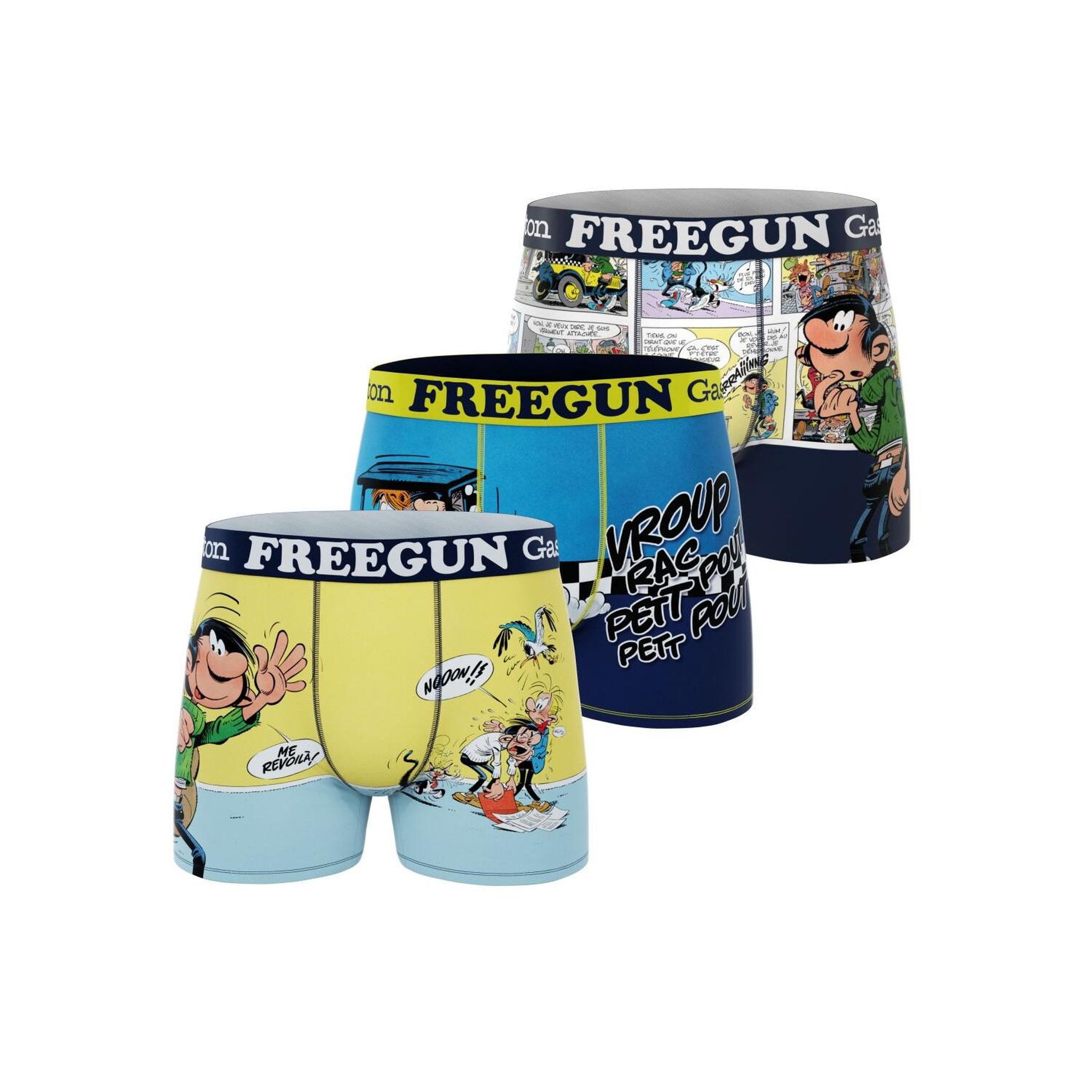 Voir la diapositive 1 : FREEGUN Lot de 3 boxers homme Gaston Lagaffe