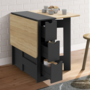Voir la diapositive 4 : ID MARKET Table console pliable EDI 2-4 personnes avec 3 tiroirs noirs plateau façon hêtre 103 x 76 cm