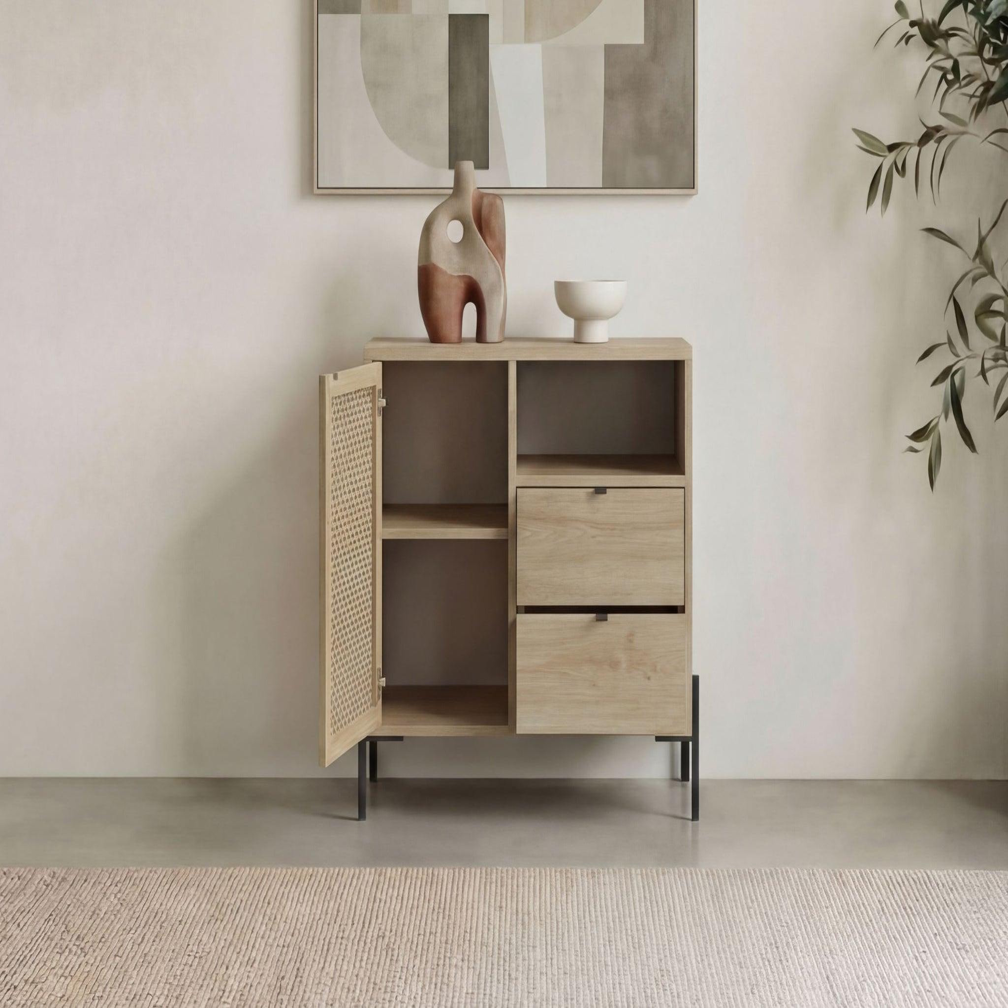 Voir la diapositive 5 : CASANOVA PARIS Stera - mini commode 1 porte 84cm en mélamine - chêne clair