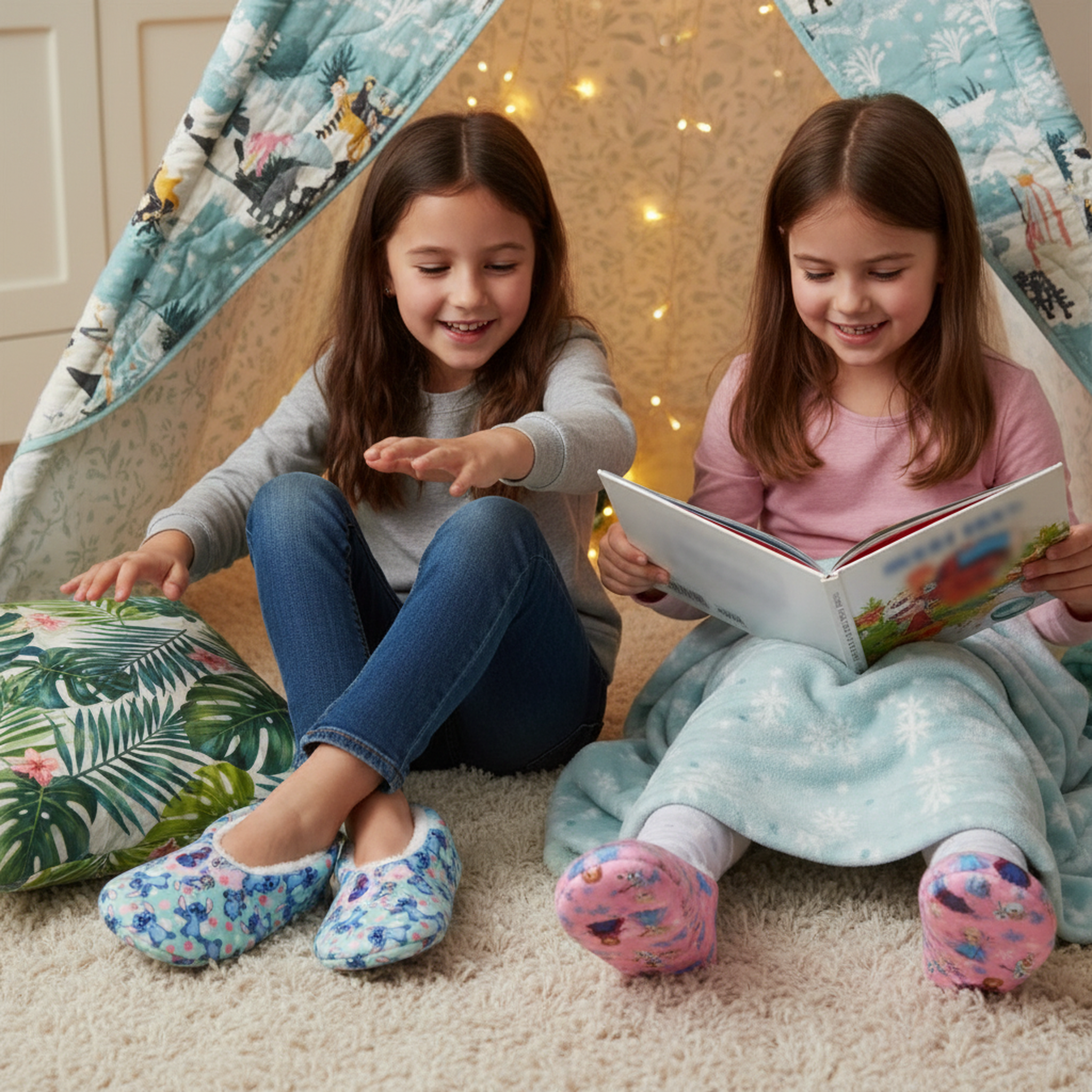 Voir la diapositive 6 : DISNEY Ozabi pack 2 paires chaussons fille disney fourrés antidérapants
