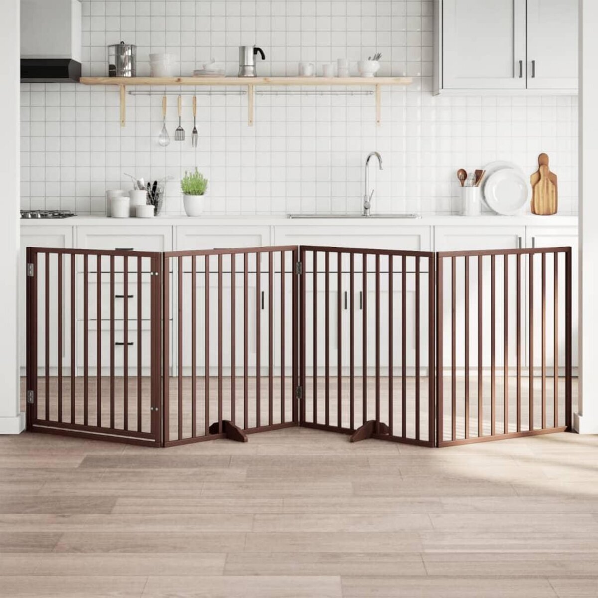 VIDAXL Barriere pour chiens avec porte 4 panneaux bois de peuplier