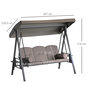 Voir la diapositive 3 : OUTSUNNY Balancelle de jardin 3 places grand confort toit inclinaison réglable coussins plateaux rétractables polyester filé marron