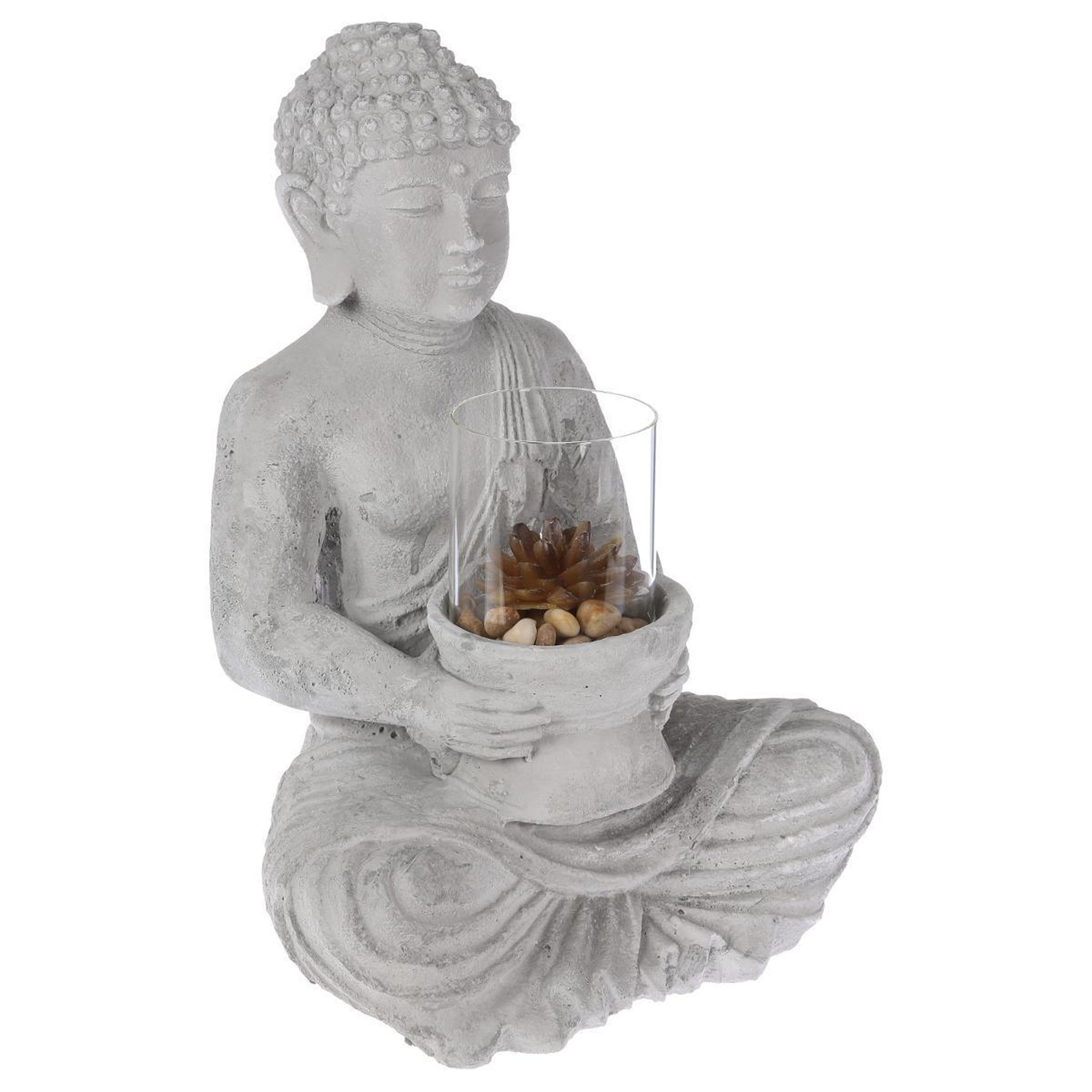 ATMOSPHERA Photophore en ciment  bouddha assis  40cm gris