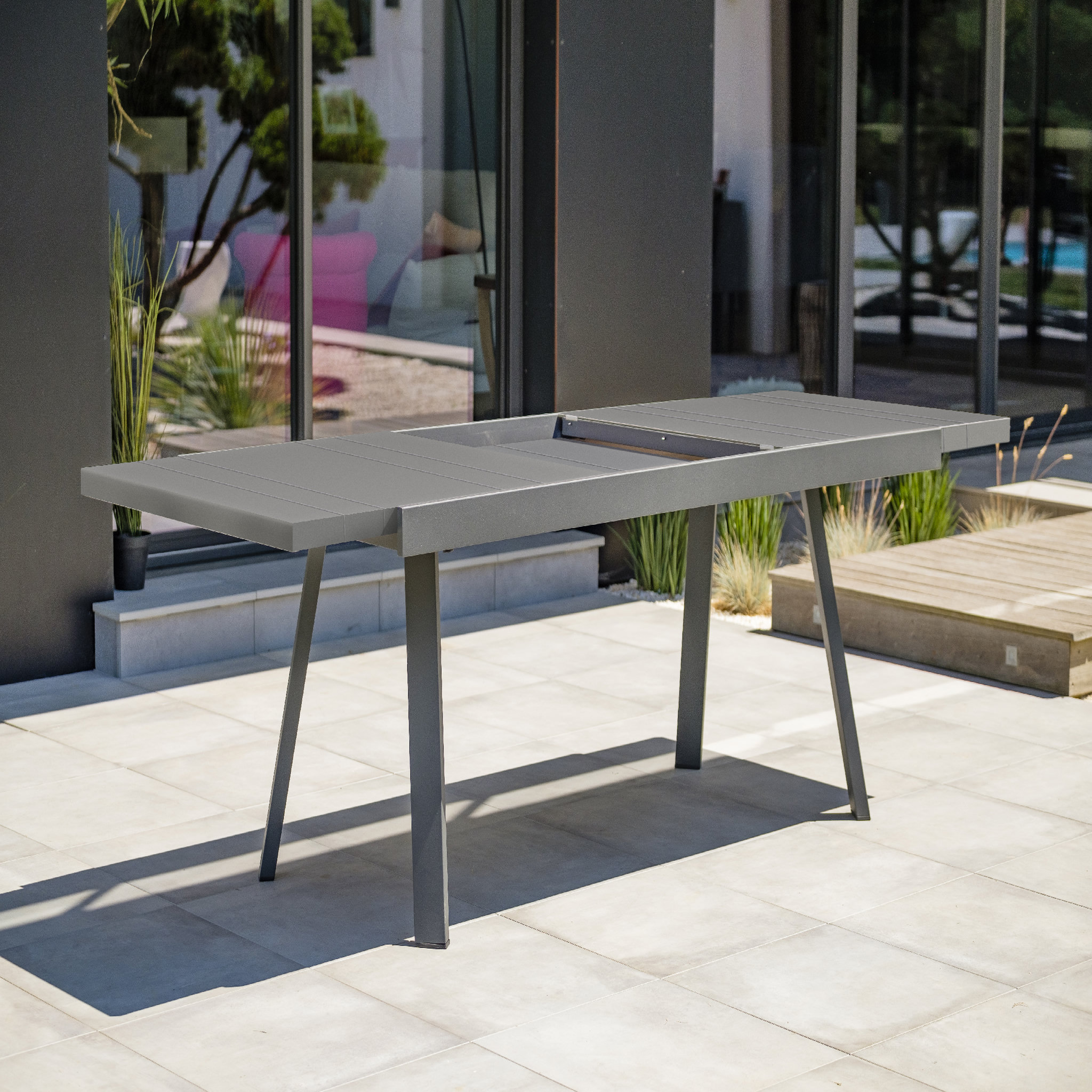 DCB GARDEN Table de jardin - 10/12 places - Aluminium - Gris - STOCKHOLM