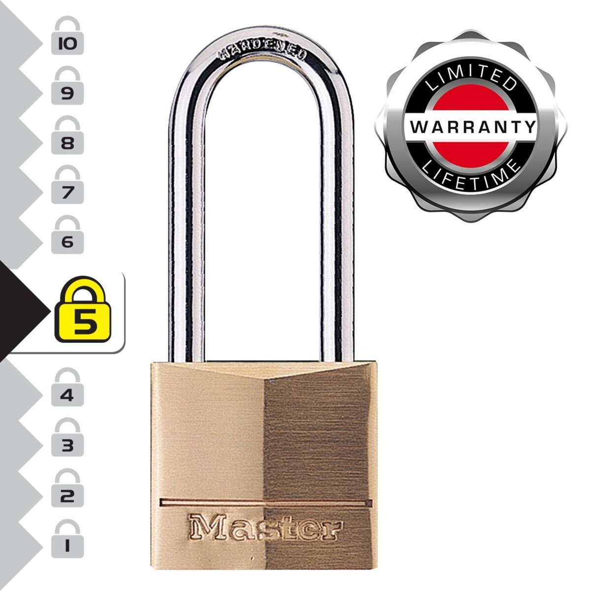 Master lock 140EURDLH Cadenas à Clé en Laiton et Anse Longue, Doré, 8,9 x 4 x 1,3 cm