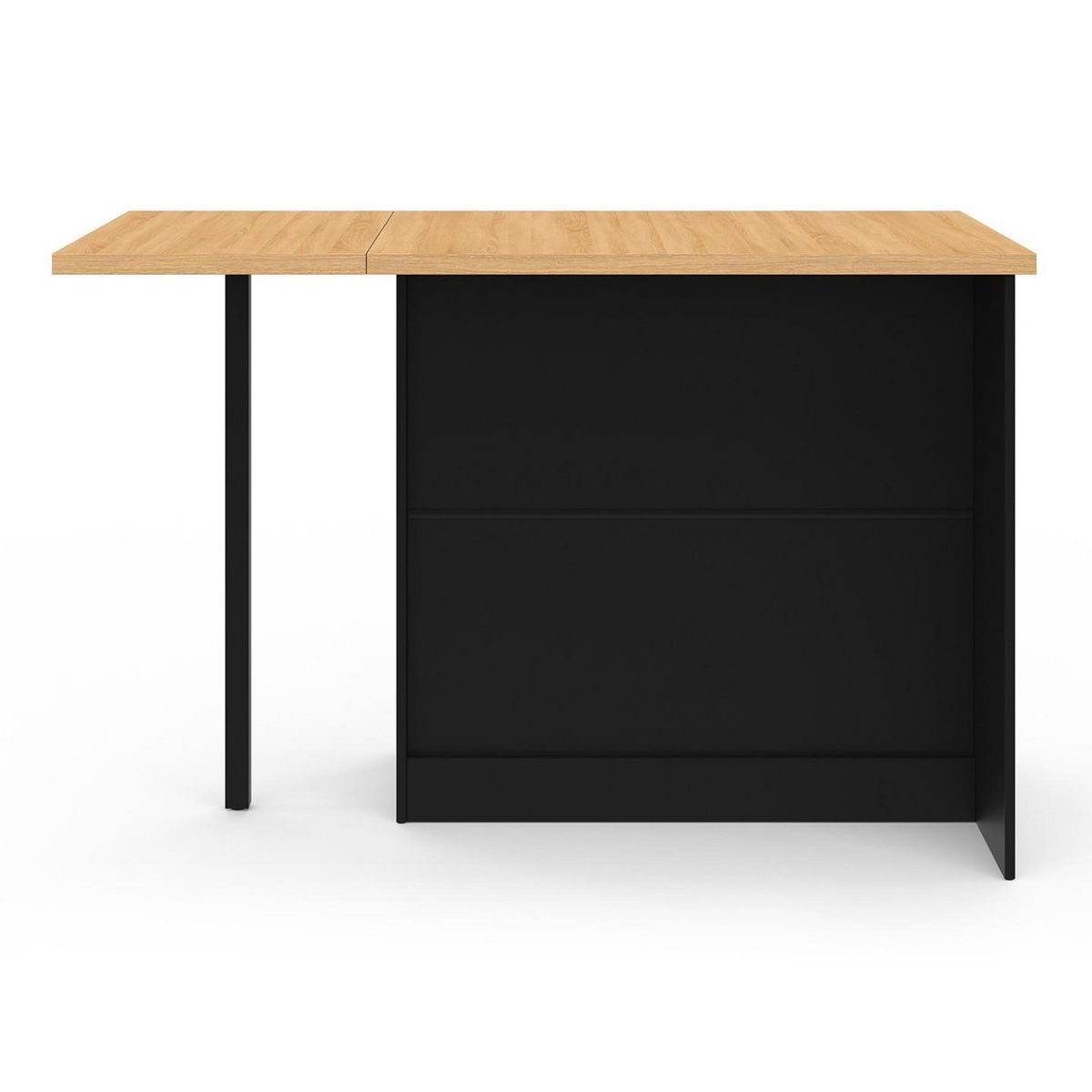 ID MARKET Ilot central CESAR 140 cm 5 personnes bois noir avec plan de travail façon hêtre