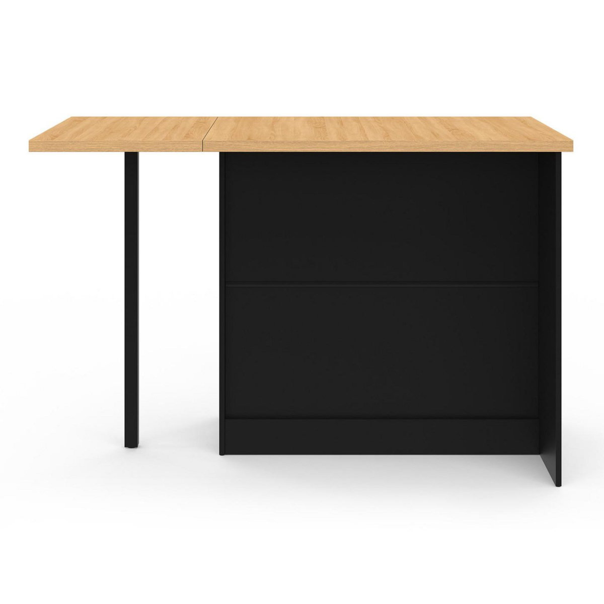 ID MARKET Ilot central CESAR 140 cm 5 personnes bois noir avec plan de travail façon hêtre