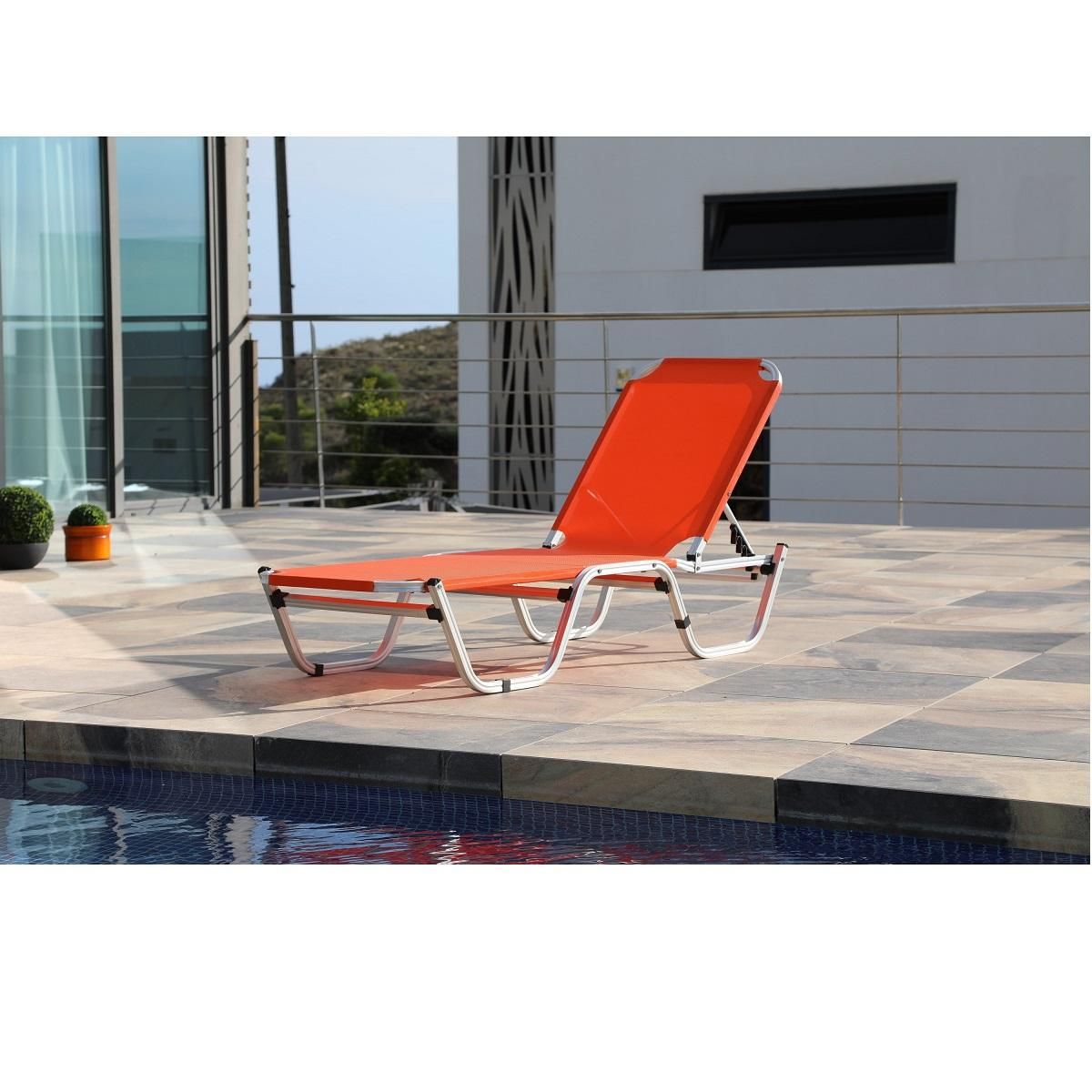 Bain de soleil multipositions aluminium mandarine JASMIN