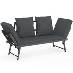 ID MARKET Canapé de jardin, banquette convertible NOLA 2/3 places avec accoudoirs inclinables métal et coussins gris anthracite