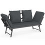 Voir la diapositive 1 : ID MARKET Canapé de jardin, banquette convertible NOLA 2/3 places avec accoudoirs inclinables métal et coussins gris anthracite