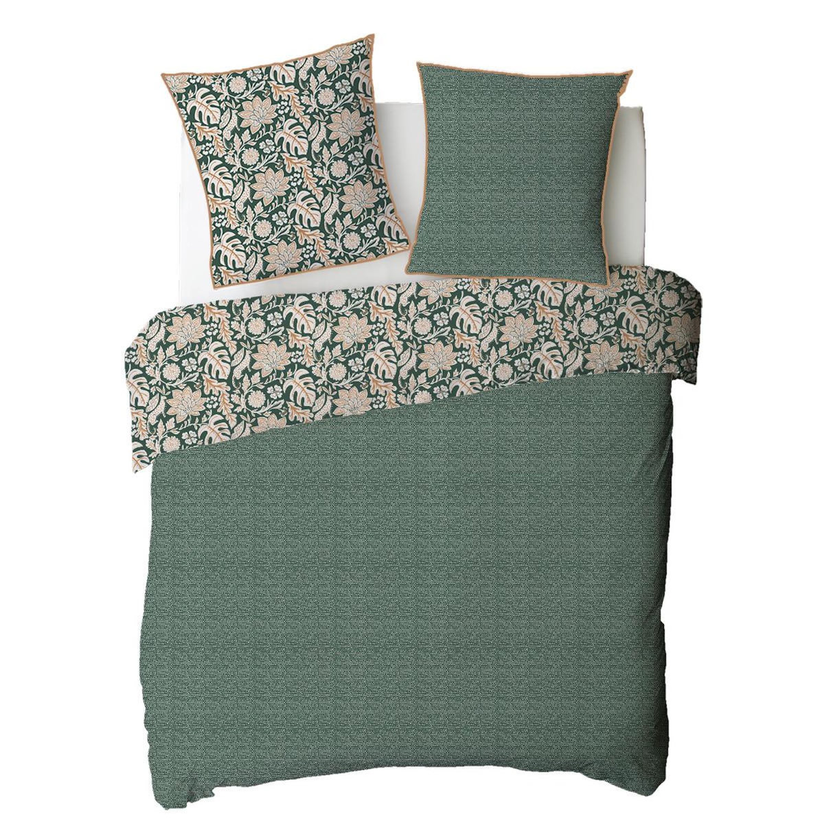 FUTURE HOME Parure de lit 2 personnes floral et pois en coton