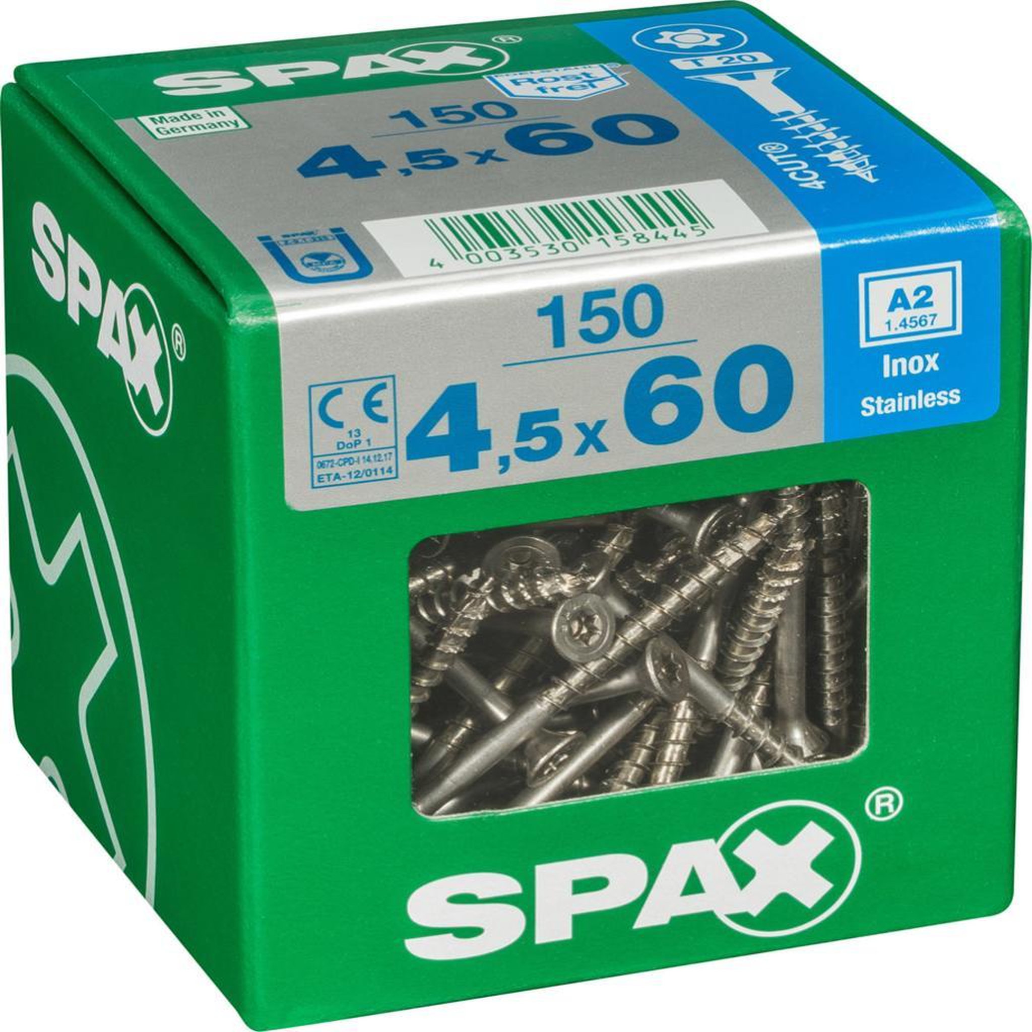 CENTRALE BRICO Lot de 150 vis inox tête fraisée torx SPAX, Diam.4.5 mm x L.60 mm