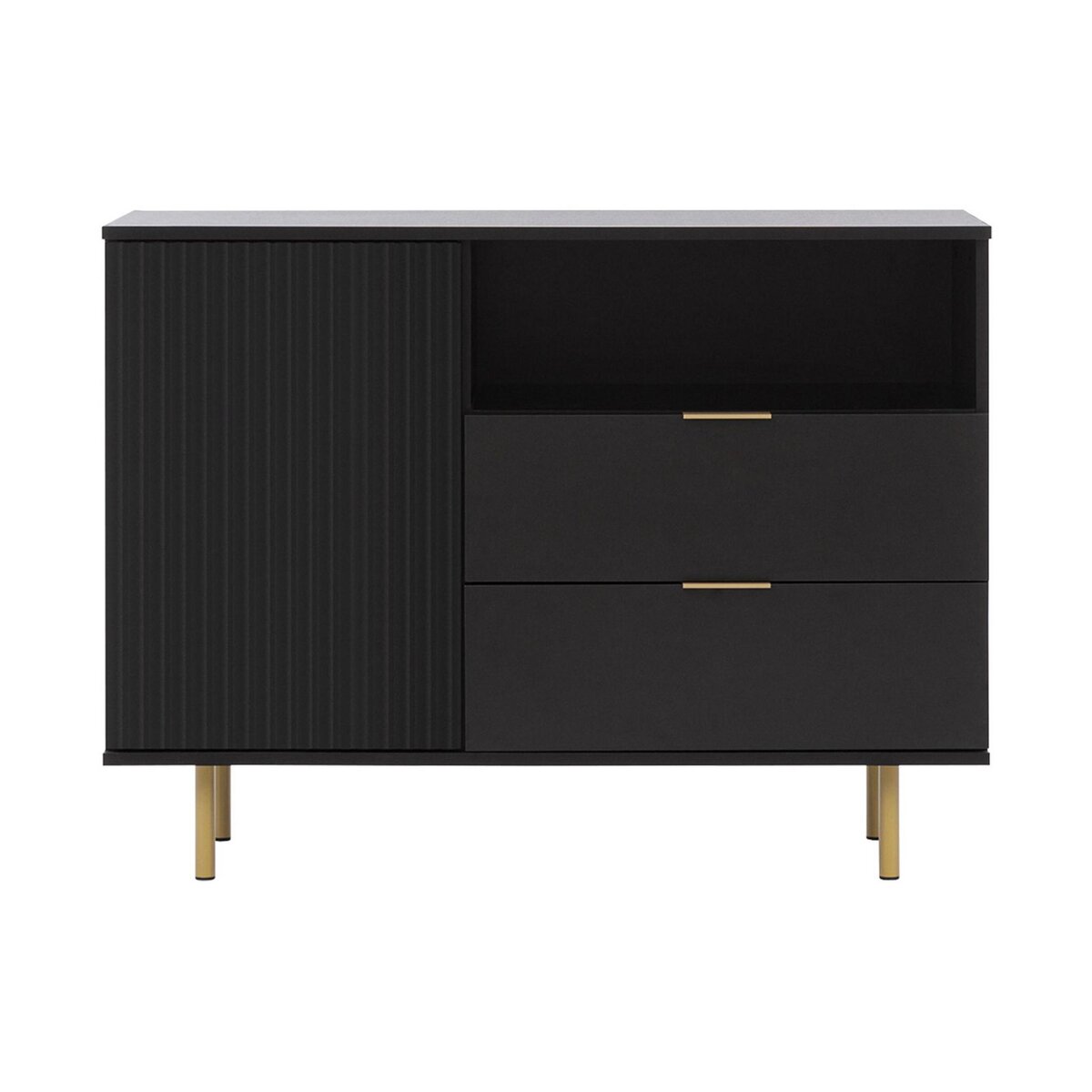 BEST MOBILIER Monica - buffet - noir - 2 tiroirs, 1 porte et 1 niche - 107 cm