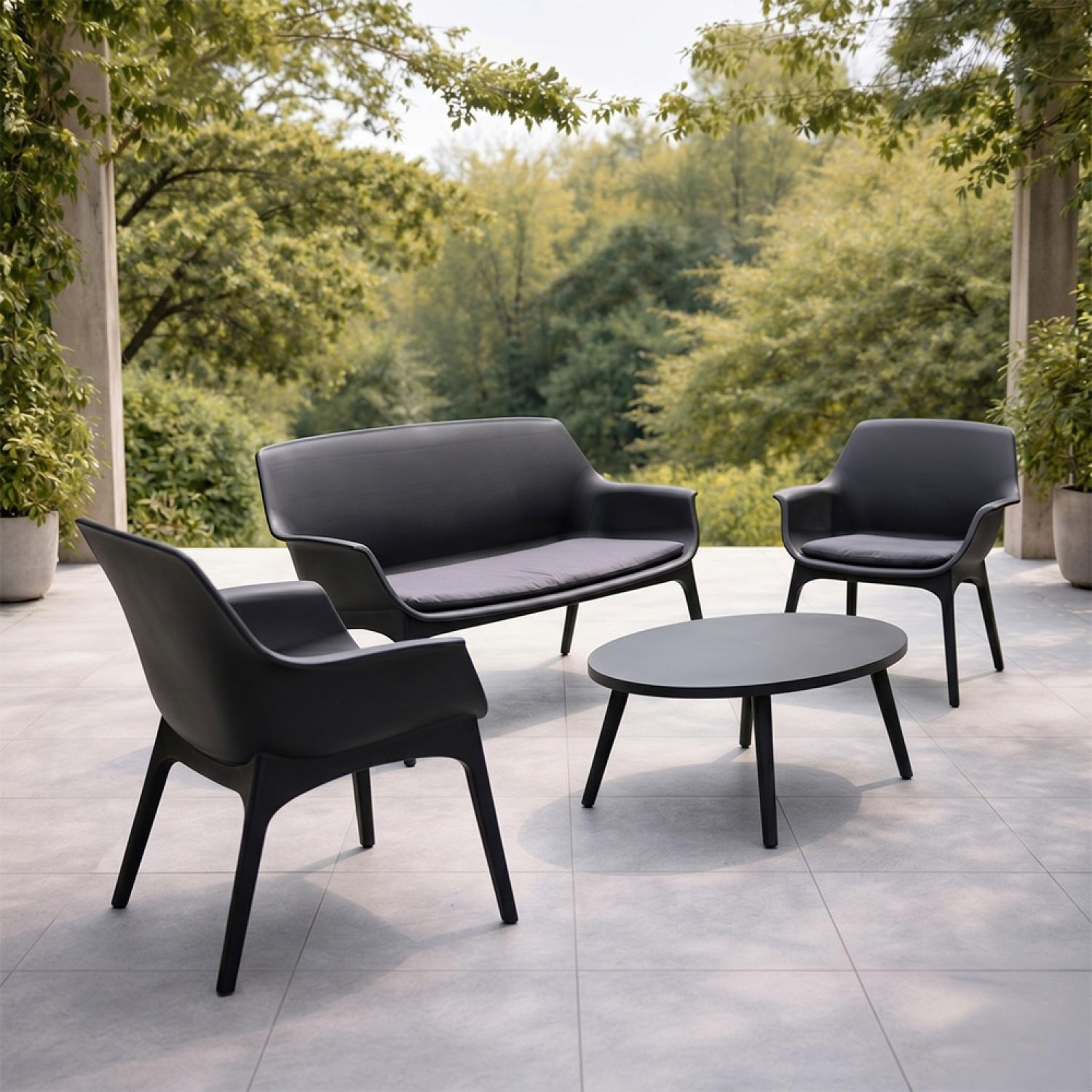Voir la diapositive 6 : CONCEPT USINE Salon de jardin 4 places gris anthracite avec table basse izmir