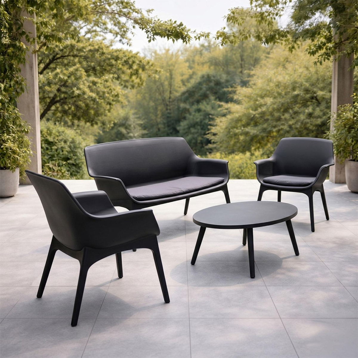 CONCEPT USINE Salon de jardin 4 places gris anthracite avec table basse IZMIR