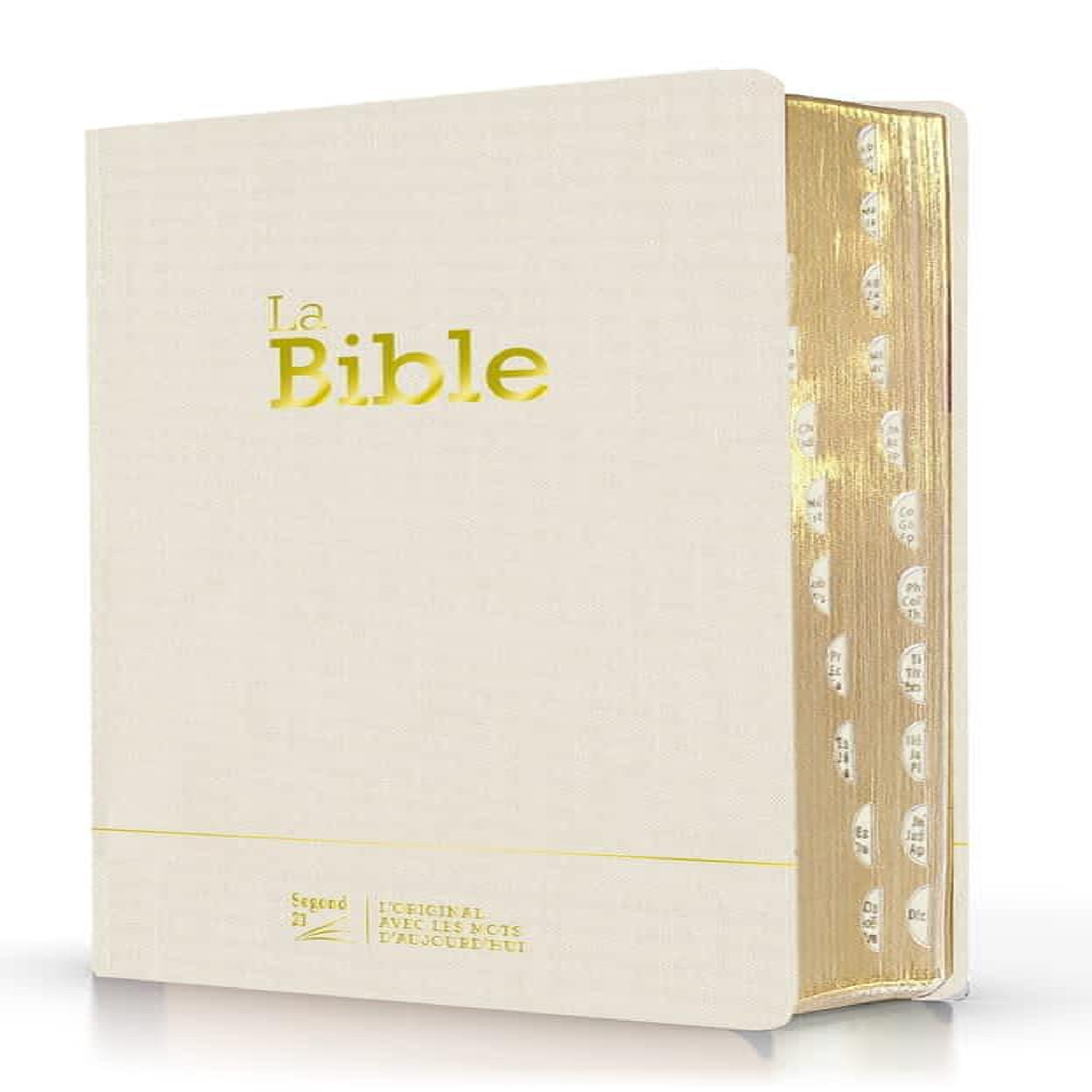 BIBLE SEGOND 21 COMPACTE. COUVERTURE SOUPLE TOILEE BLANCHE, AVEC TRANCHES DOREES ET ONGLETS, Société biblique de Genève