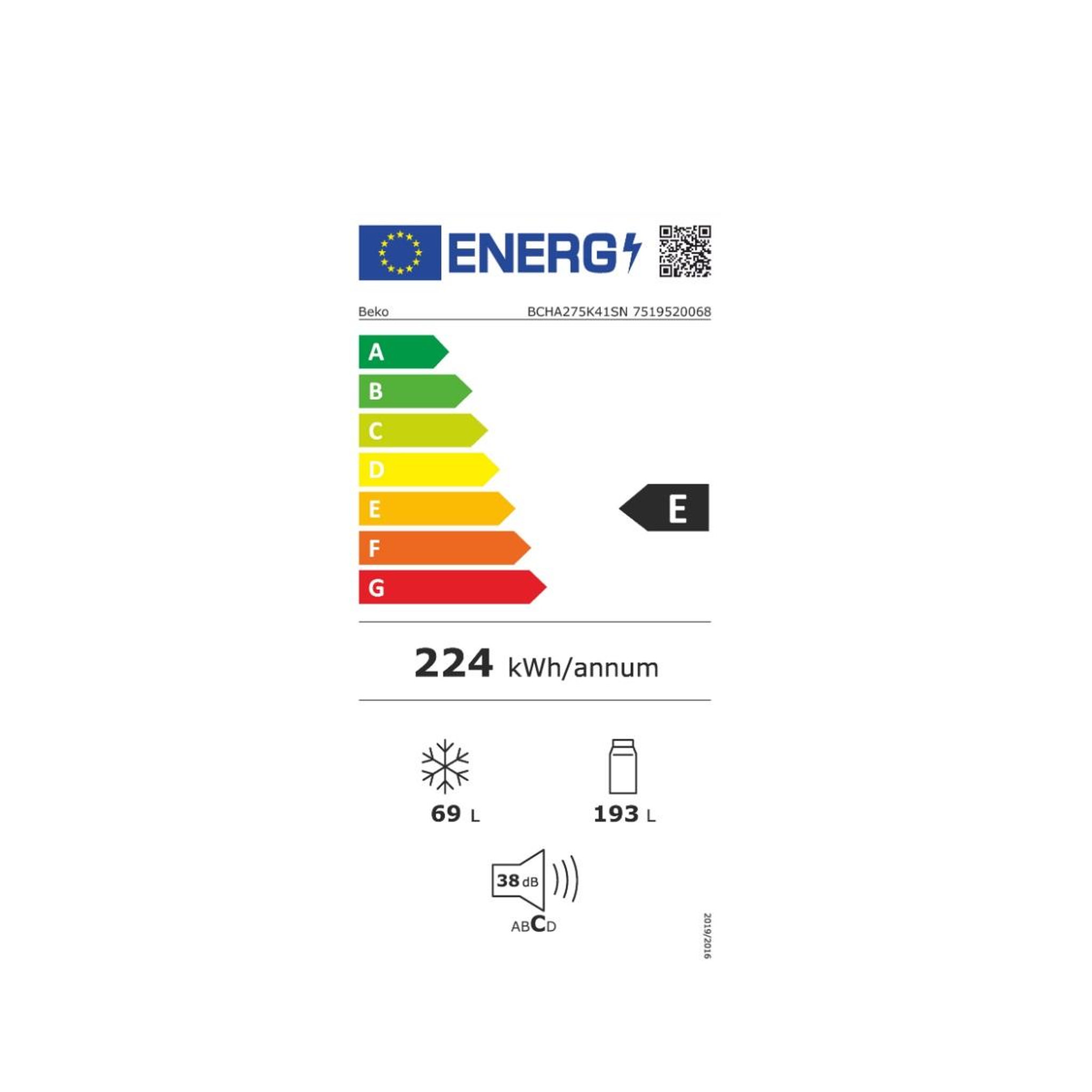 Voir la diapositive 2 : Beko Réfigérateur combiné intégrable à glissières 262l no frost blanc - bcha275k41sn