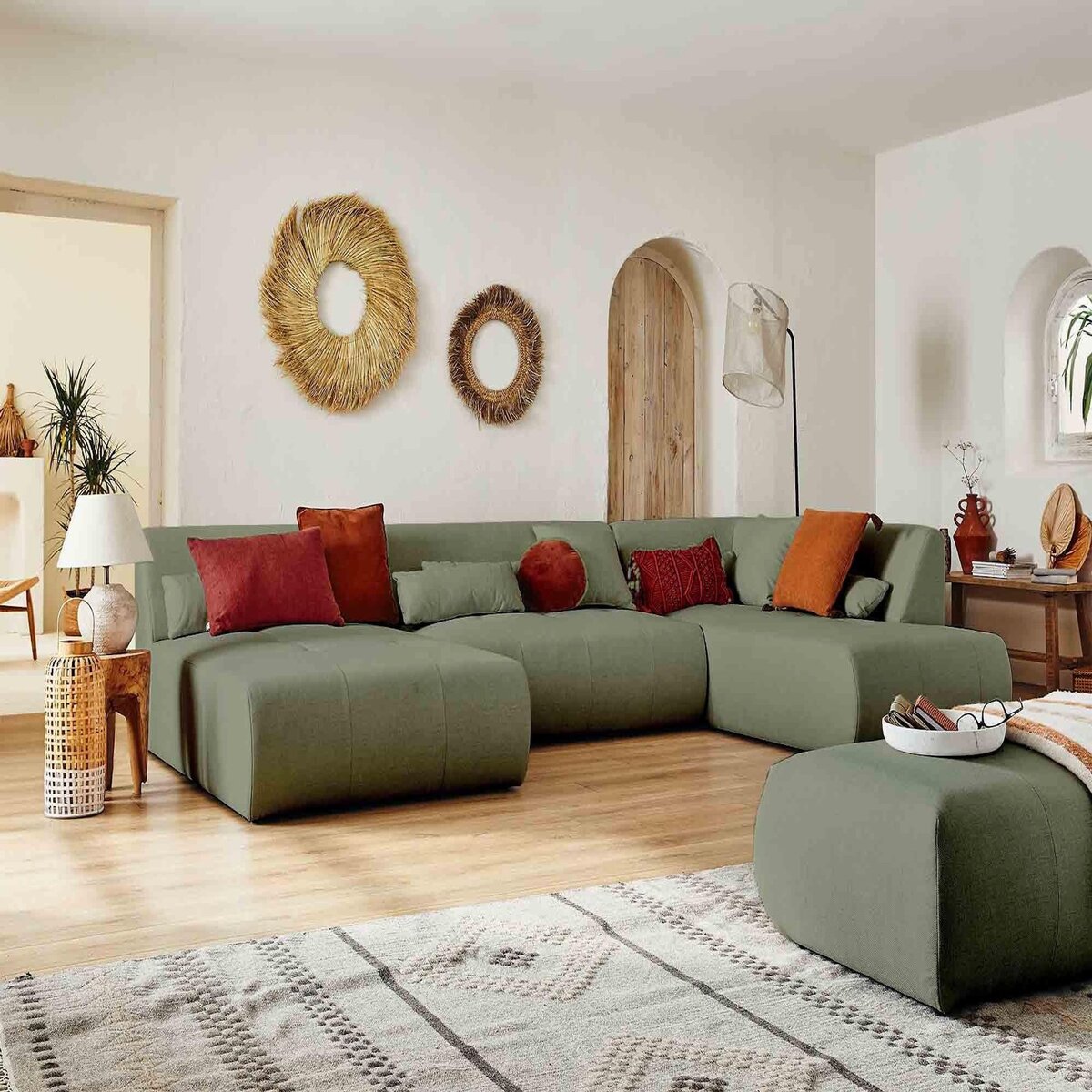 LISA DESIGN Onyx - canapé panoramique d'angle droit 7 places - en tissu