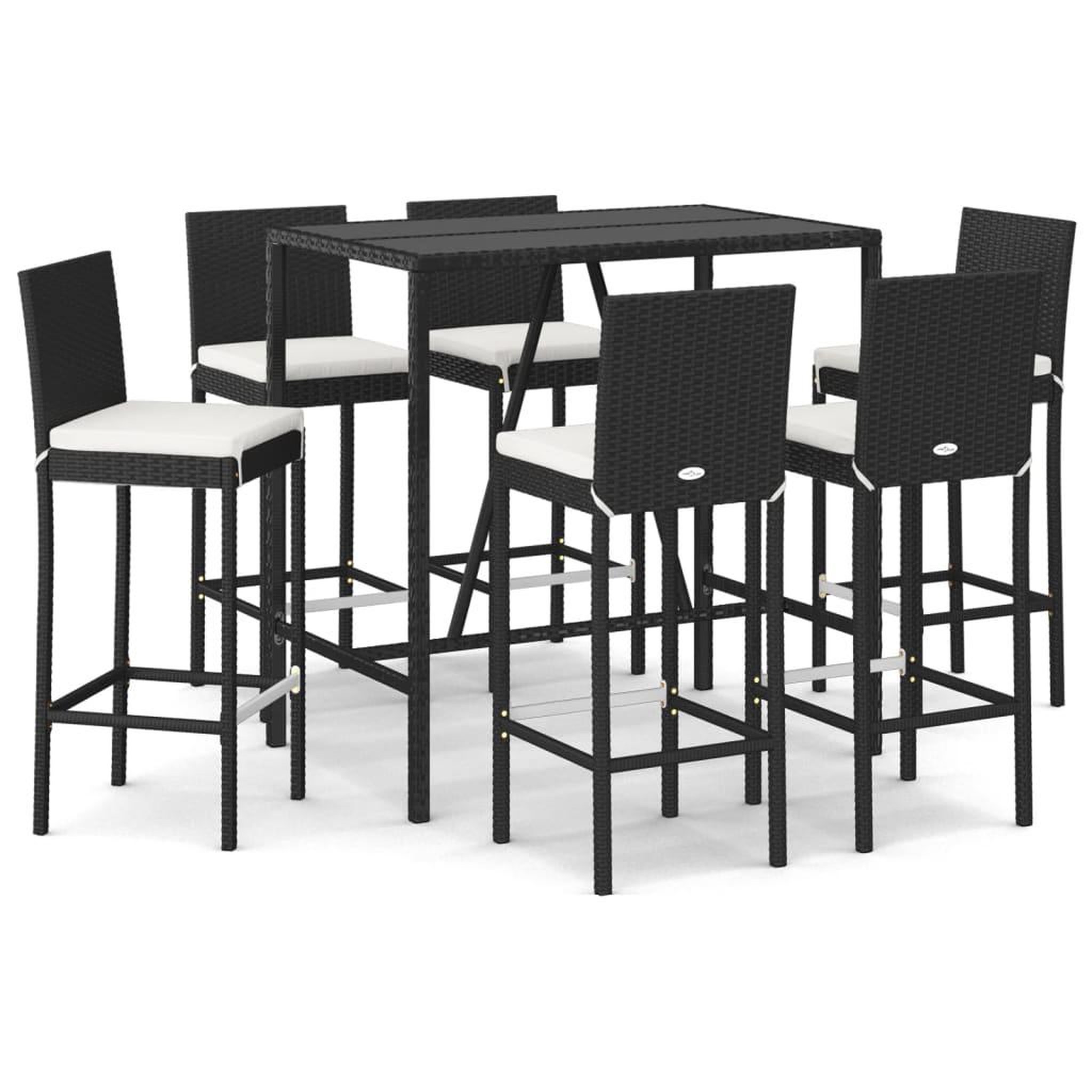 Voir la diapositive 2 : VIDAXL Ensemble de bar de jardin 7 pcs avec coussins noir poly rotin