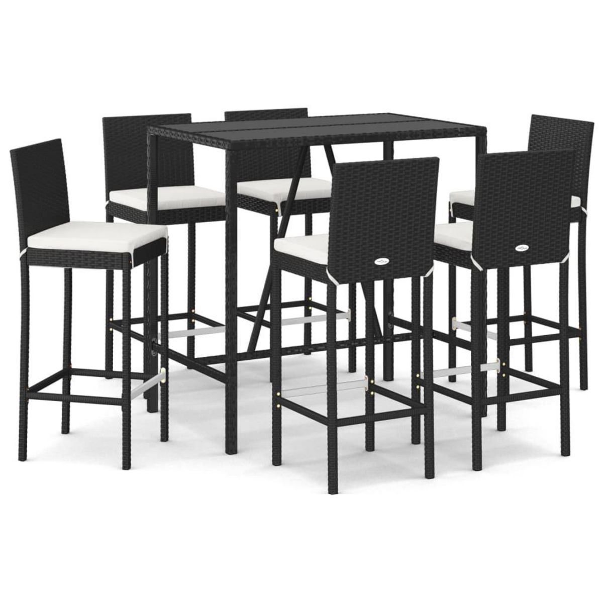 VIDAXL Ensemble de bar de jardin 7 pcs avec coussins noir poly rotin