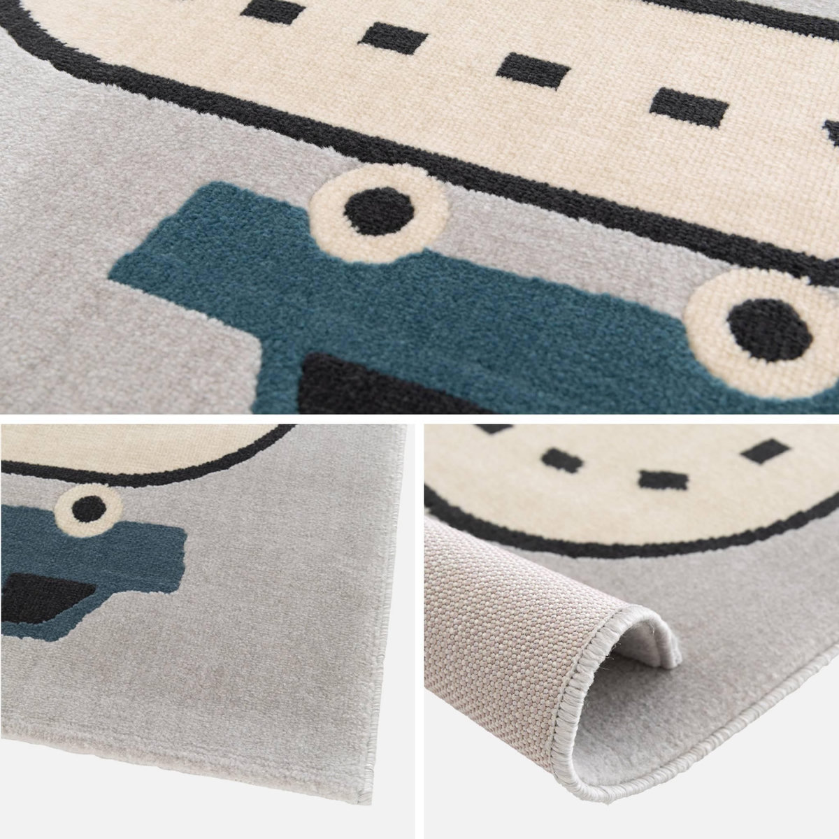 SWEEEK Tapis enfant circuit de voiture gris clair poils ras 120 x 170cm