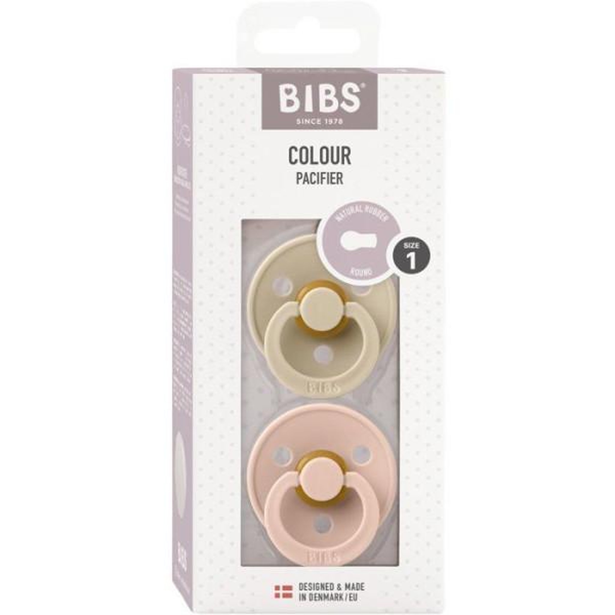 MARKET24 Sucette bébé - BIBS - Colour - Embout rond - Pack de 2 - Caoutchouc naturel - Taille 1 Vanilla Blush
