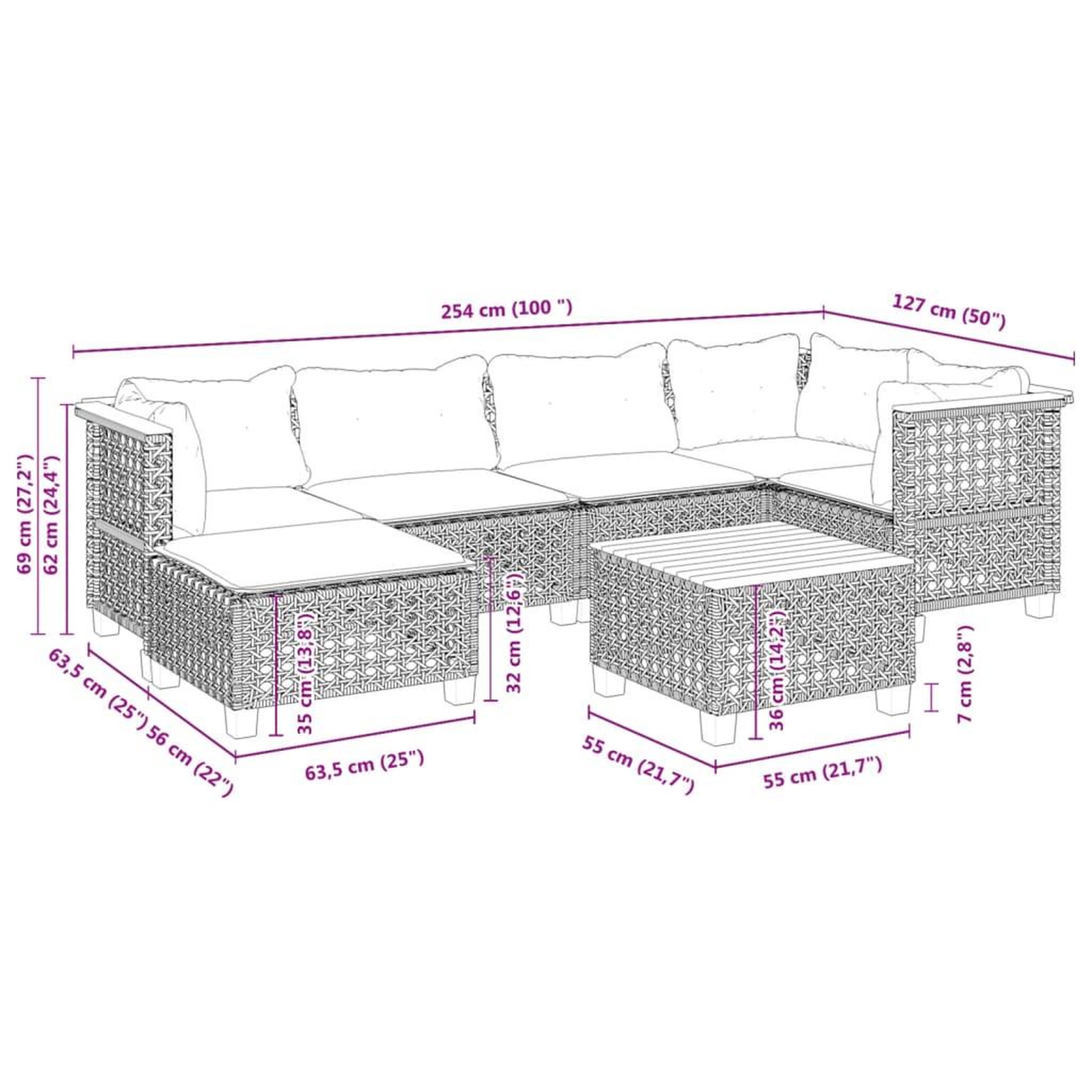 Voir la diapositive 6 : VIDAXL Salon de jardin avec coussins 7 pcs gris resine tressee