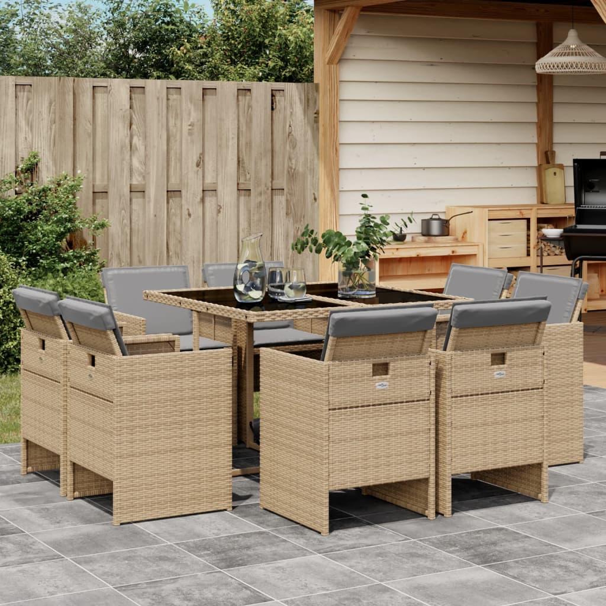 VIDAXL Ensemble a manger de jardin et coussins 9 pcs melange beige