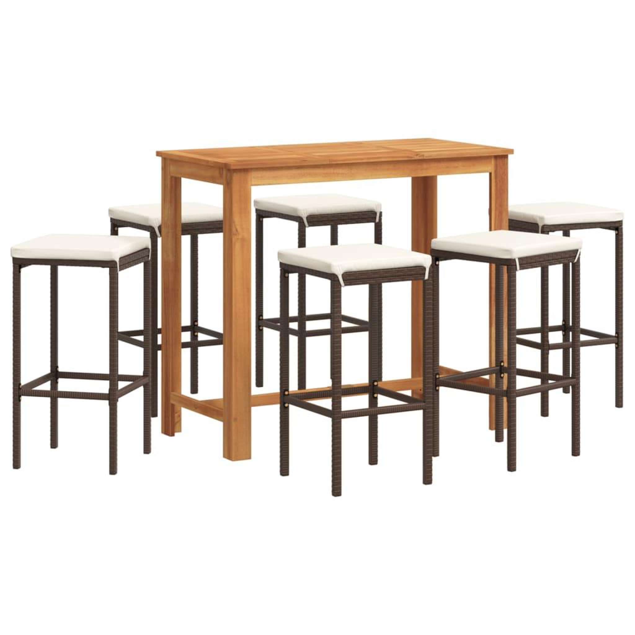 Voir la diapositive 2 : VIDAXL Ensemble de bar de jardin 7 pcs marron bois massif acacia rotin