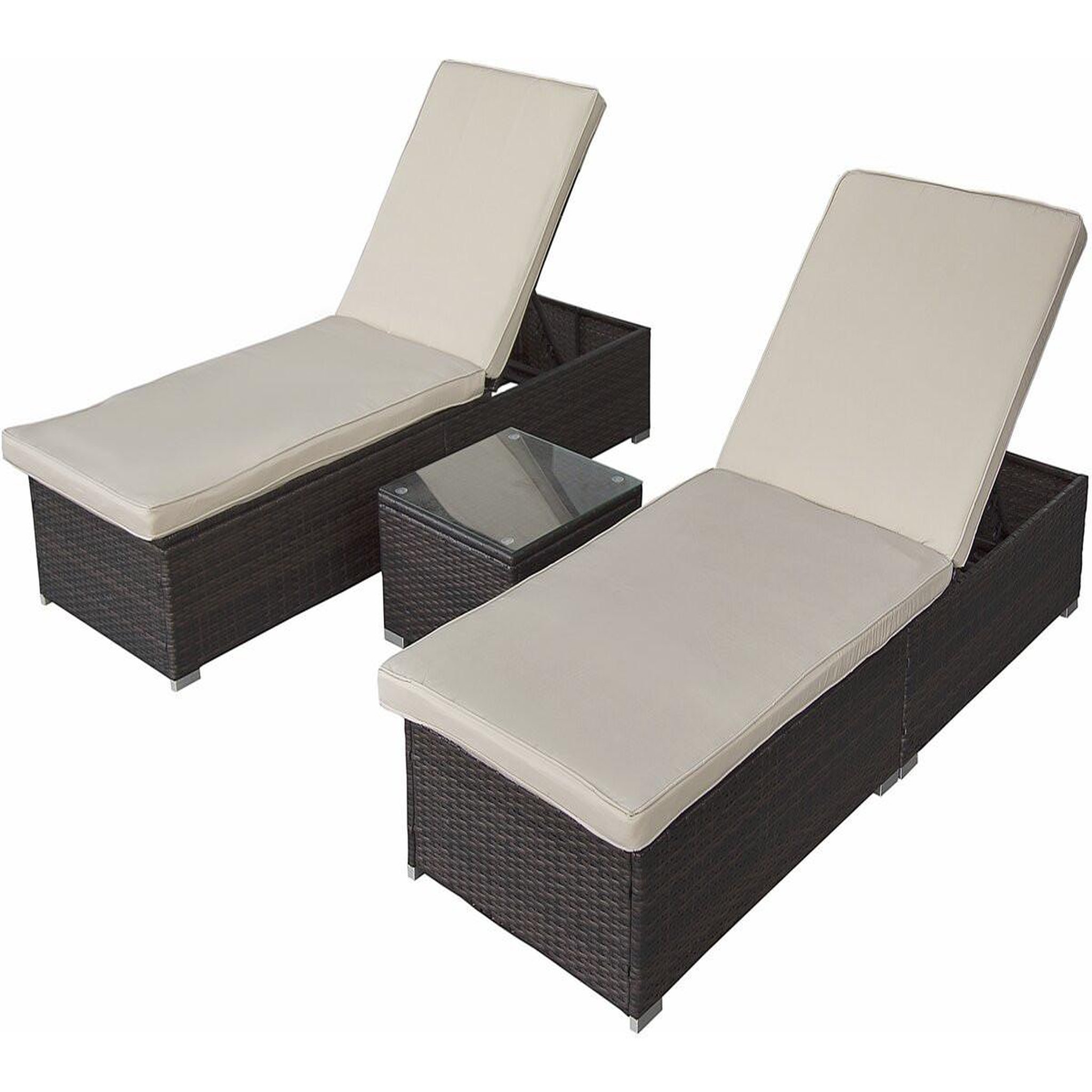 Habitat et Jardin Lot de 2 bains de soleil en résine tressée avec coussins et table basse  alice  - marron