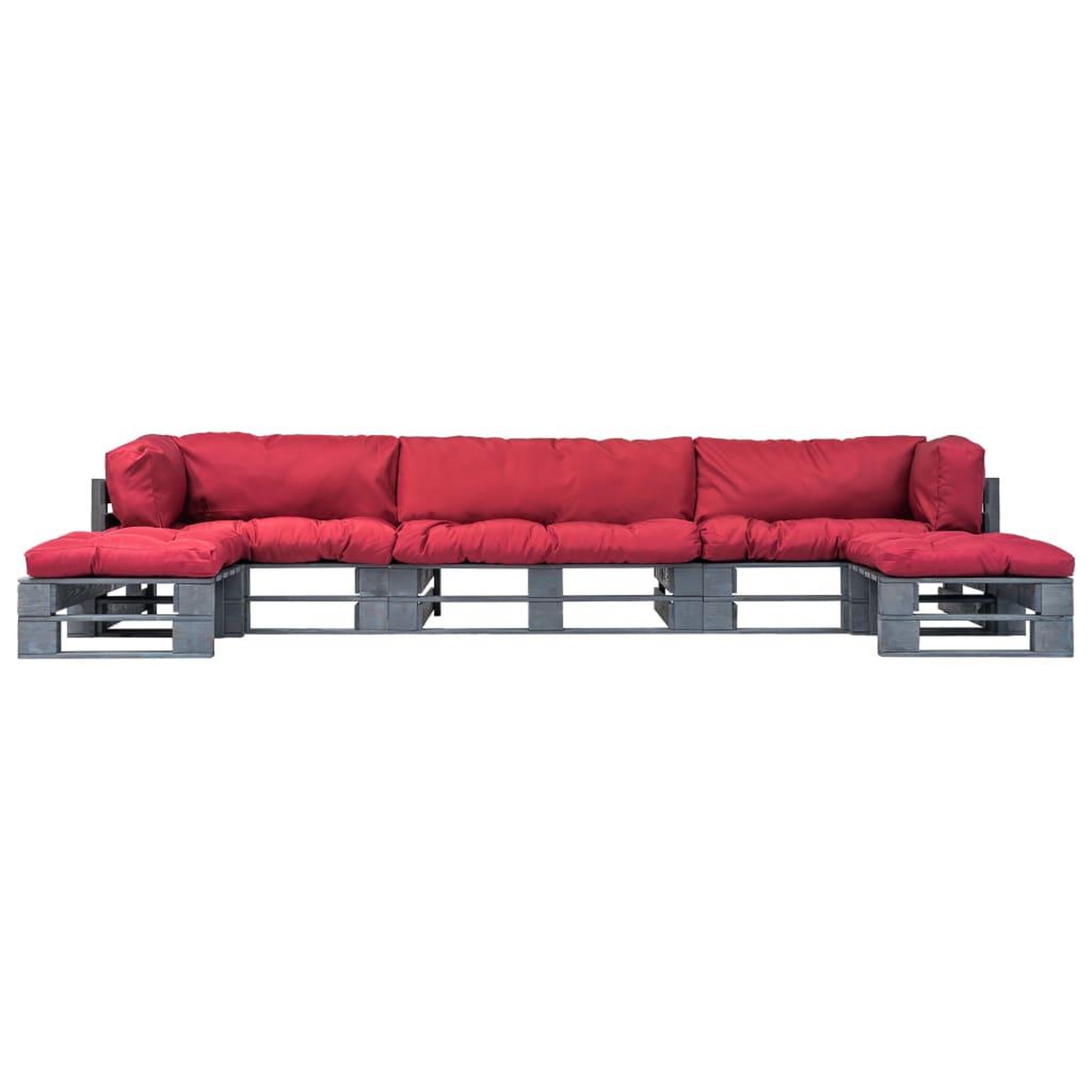 Voir la diapositive 2 : VIDAXL Salon palette de jardin 6 pcs avec coussins rouge bois