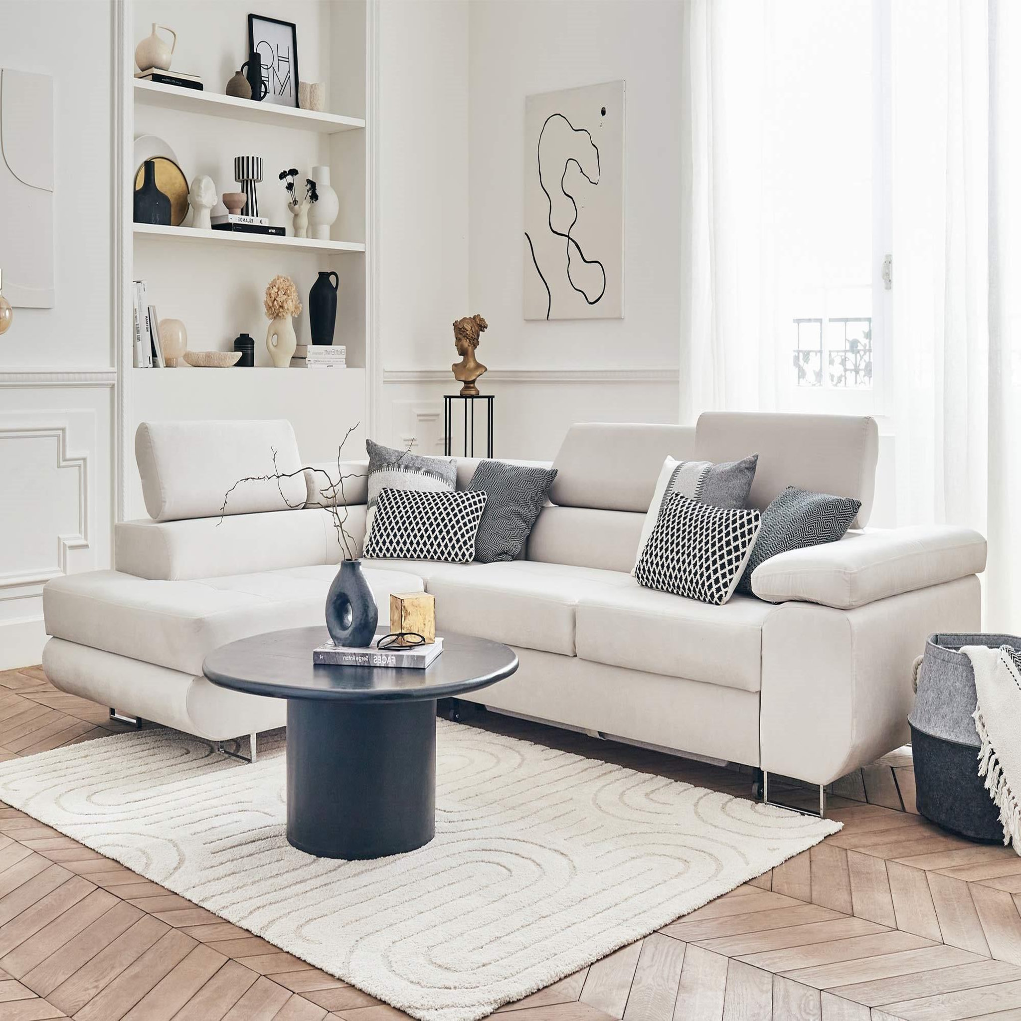 Voir la diapositive 5 : BEST MOBILIER Pablo - canapé d'angle gauche - 5 places - convertible avec coffre et têtières réglables - en velours