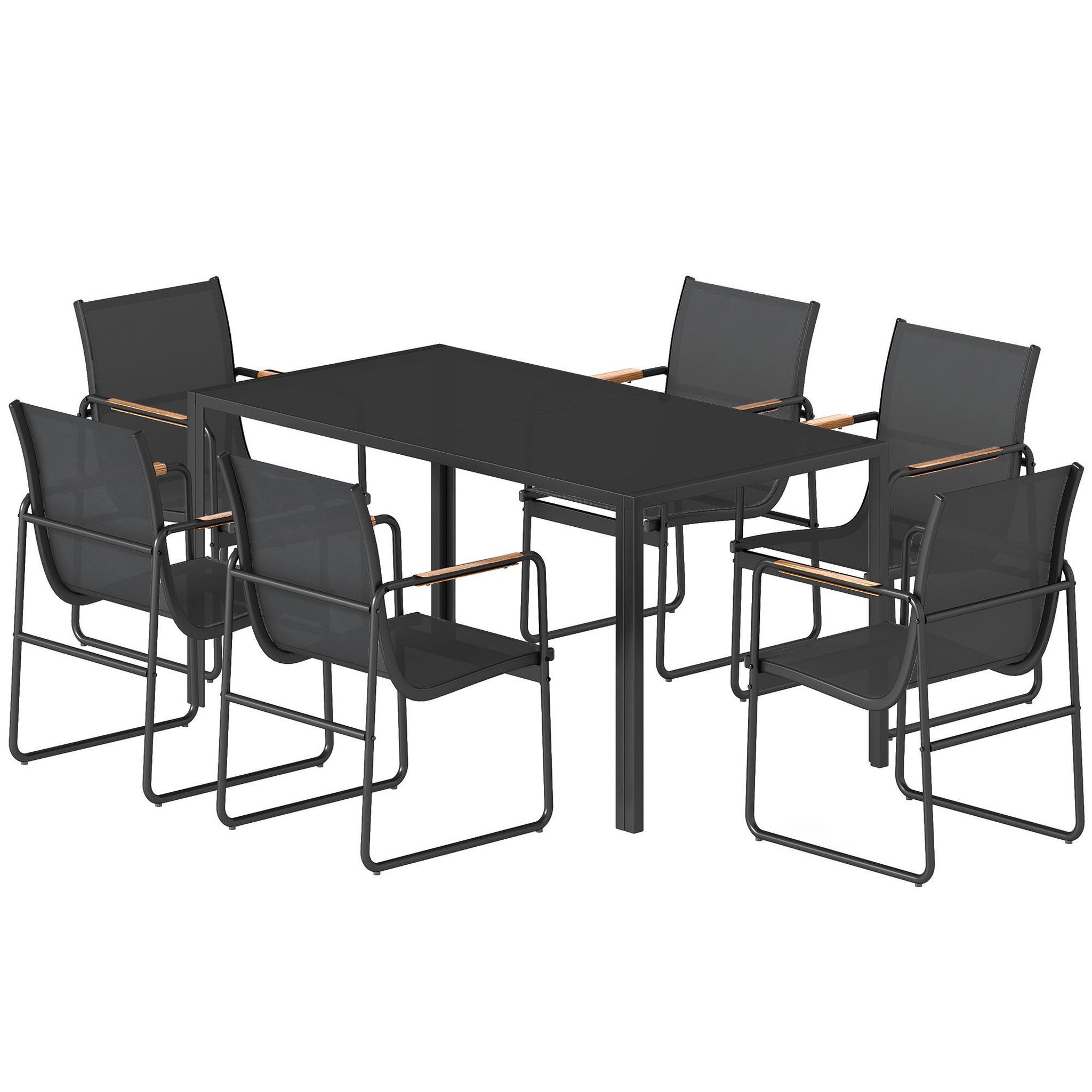 Voir la diapositive 5 : OUTSUNNY Salon de jardin 6 personnes 7 pièces acier verre noir
