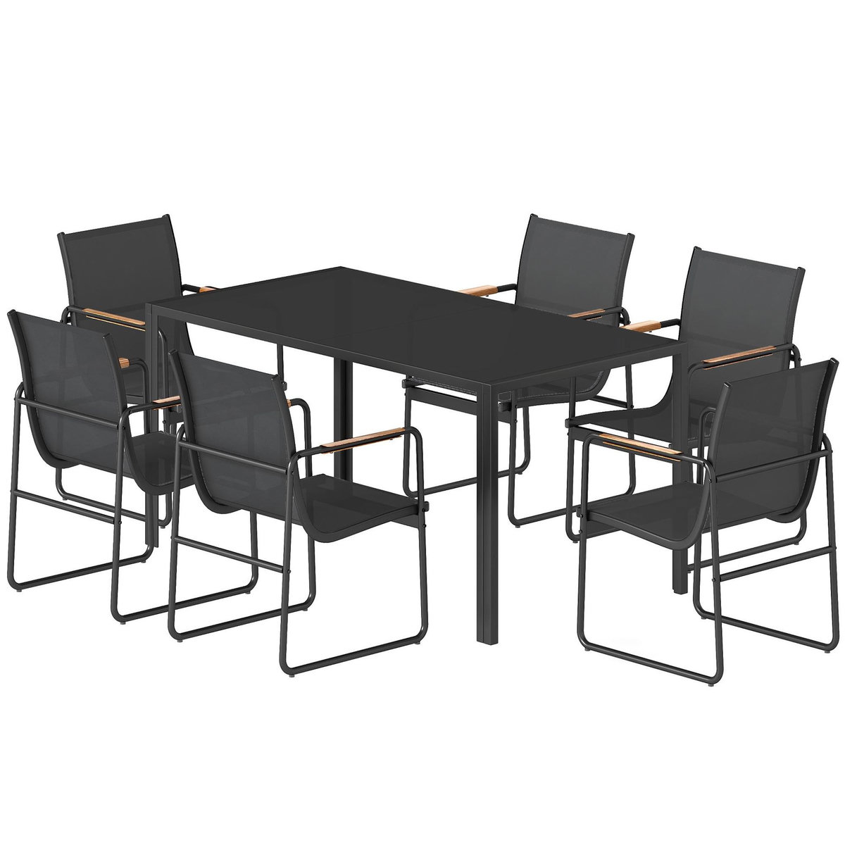 OUTSUNNY Salon de jardin 6 personnes 7 pièces acier verre noir